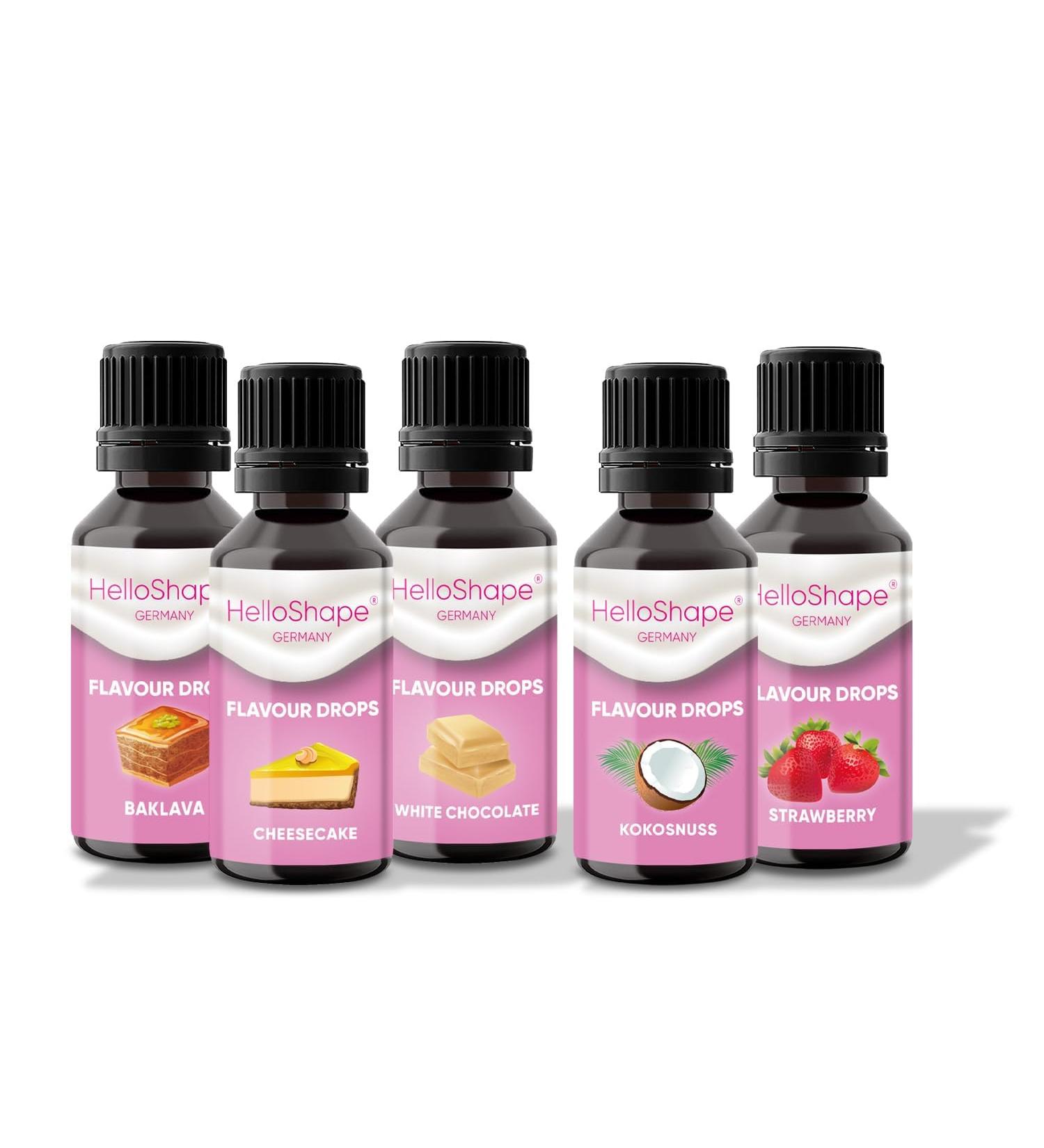 Topseller Mix-Box | Sugar-Free Flavor Drops Set (5x30ml) | Vegan Taste Drops for Yogurt Porridge & Quark | Hello Shape - Buy Online on GoSupps.com