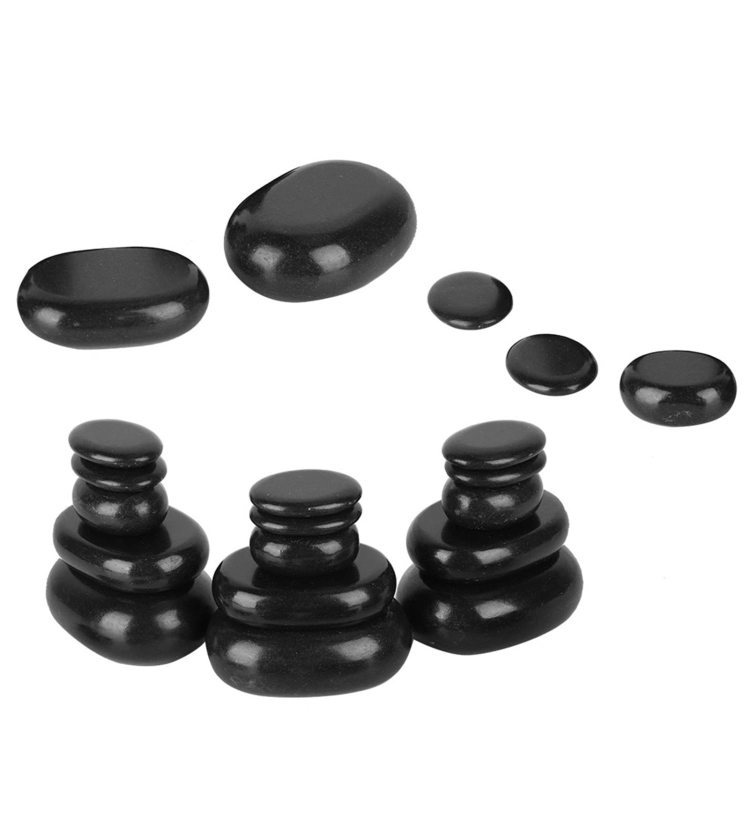 20 Premium Black Basalt Massage Stones - Oval Hot Spa Stones for Relaxation Essential Oils & Pedicure - Buy Online on GoSupps.com
