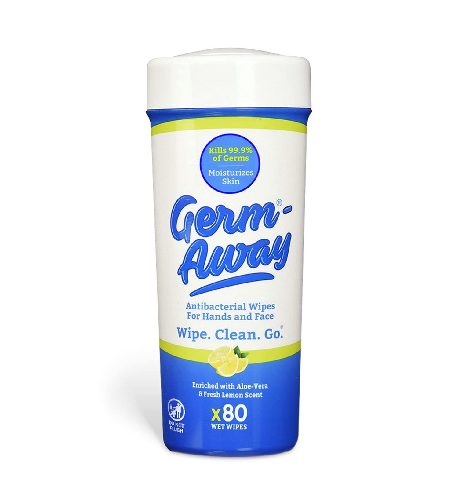 Germ-Away Hand Antibacterial Wipes - Hand Sanitizing Wipes for Kids & Adults - 80 Count Canister - Travel, Home, Office - Pack of 1 - Buy Online on GoSupps.com
