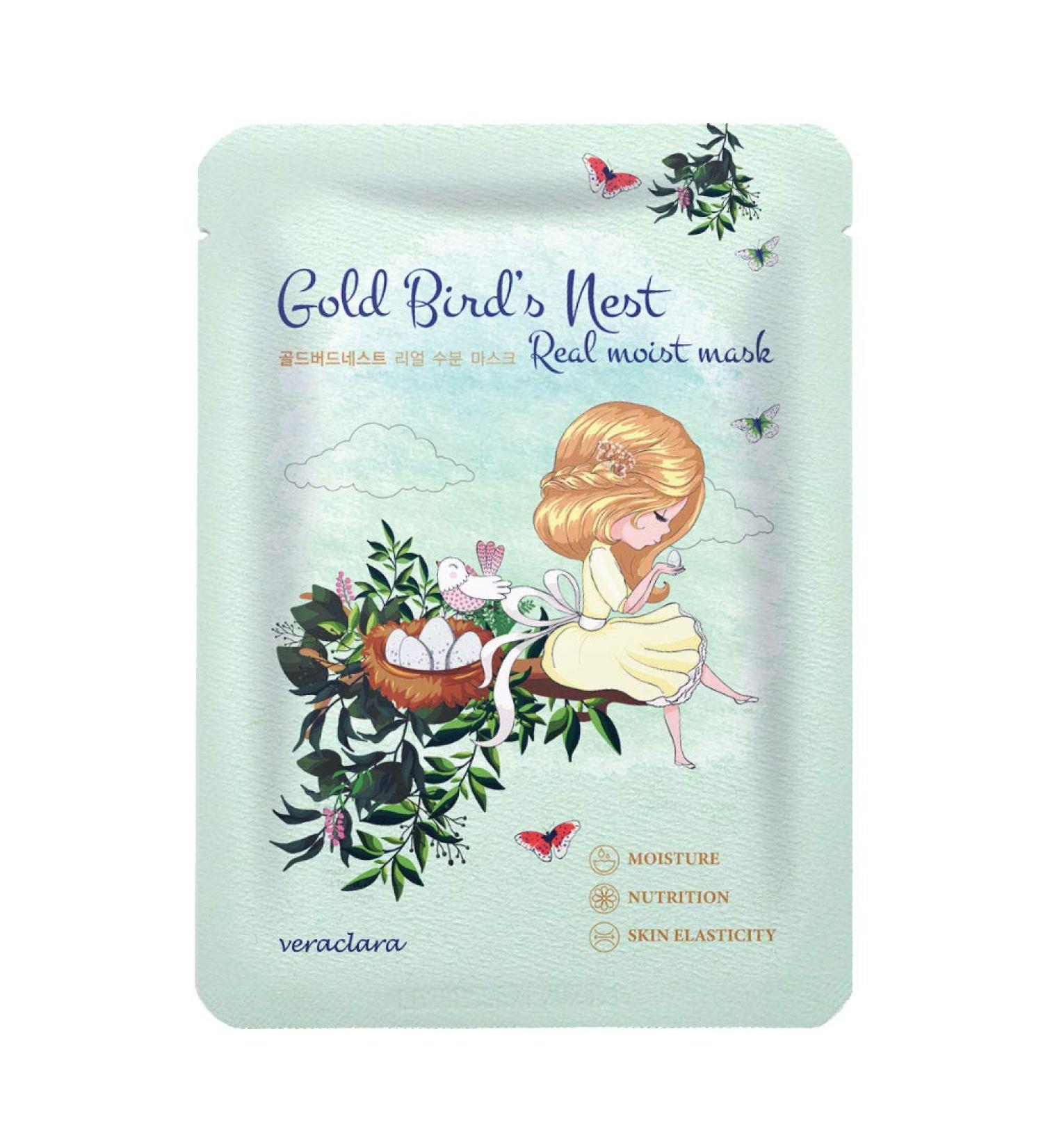 Veraclara Real Moist Facial Mask (16 Pack) - Korean Skincare for Brightening Hydrating and Firming Skin | Diminish Dark Spots & Circles | Gold Bird's Nest - Buy Online on GoSupps.com