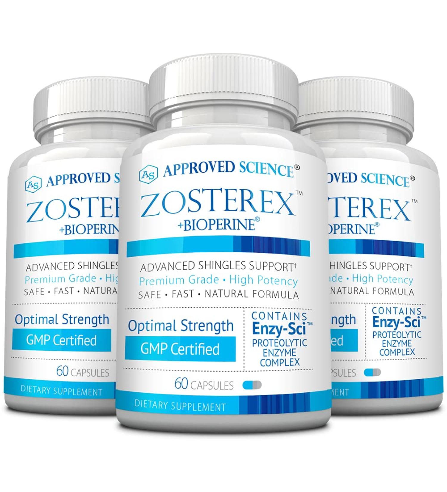 Approved Science Zosterex - Immune Support Supplement with L-Lysine Vitamin B & Mushroom Blend - 3 Month Supply - 60 Count (Pack of 3) - Made in USA - Buy Online on GoSupps.com