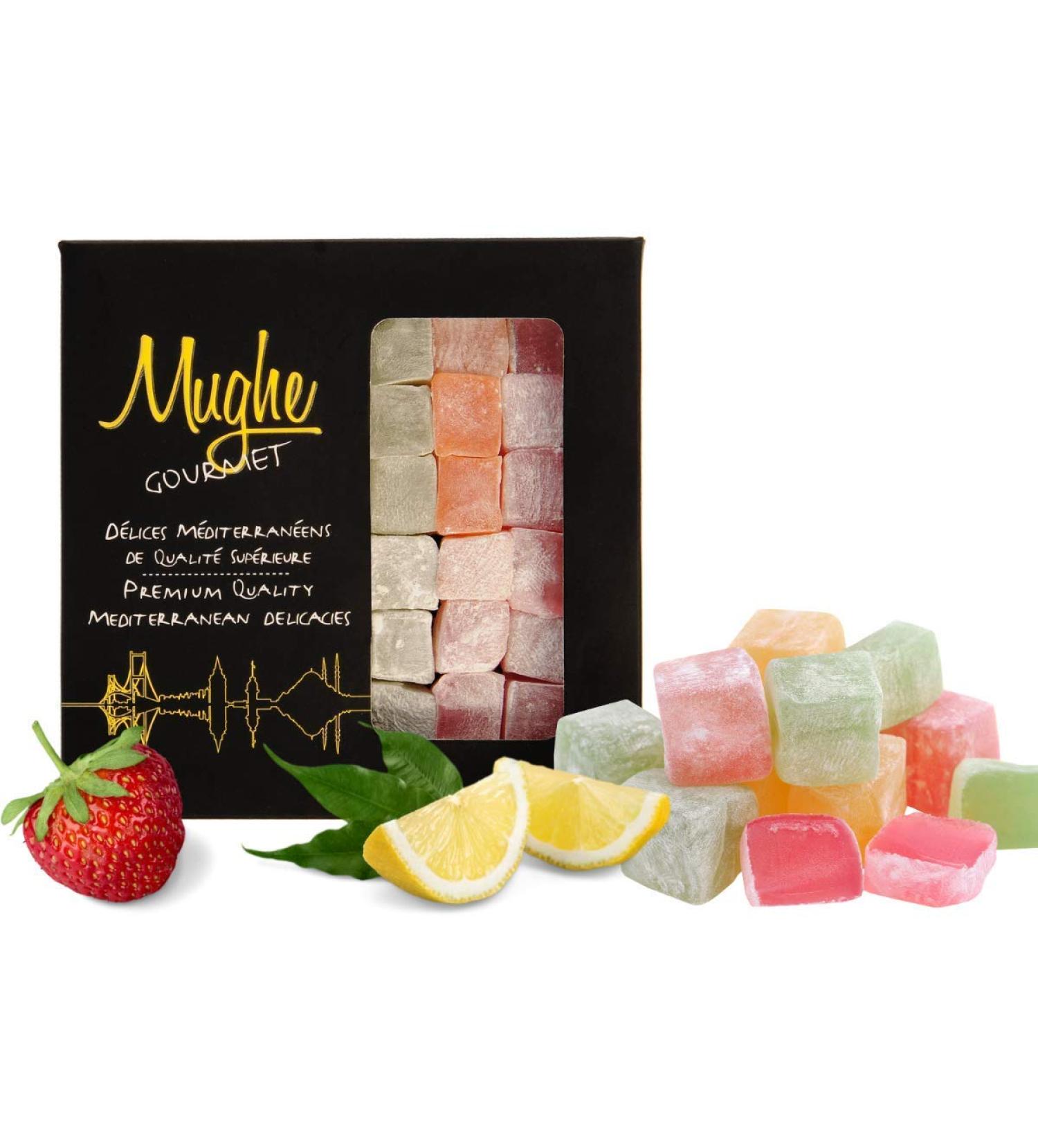 Mughe Gourmet Loukoums Bo te l gante de bonbons d lice turcs - 370g - Halal vegan - Saveurs de fruits : rose fraise citron orange menthe - Cadeaux pour occasions sp ciales f te des p res - Buy Online on GoSupps.com
