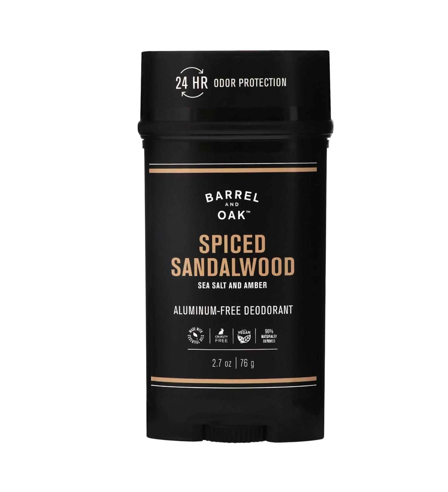 Barrel and Oak Aluminum-Free Deodorant for Men | Natural Sea Salt & Amber Spiced Sandalwood Scent 24-Hour Protection - Buy Online on GoSupps.com