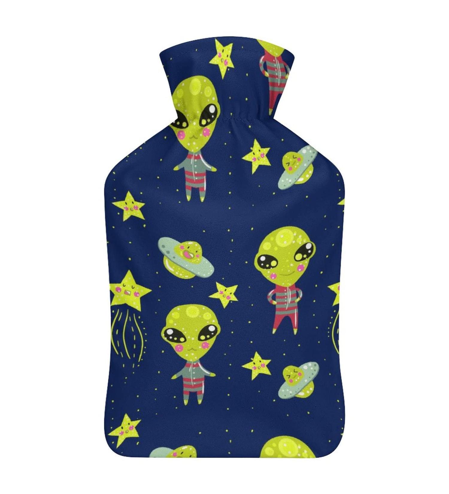 Hot Water Bottle with Lid - Spaceship Pattern Rubber Bag for Pain Relief & Cramps - Ideal Hot & Cold Therapy Foot Warmer - Buy Online on GoSupps.com