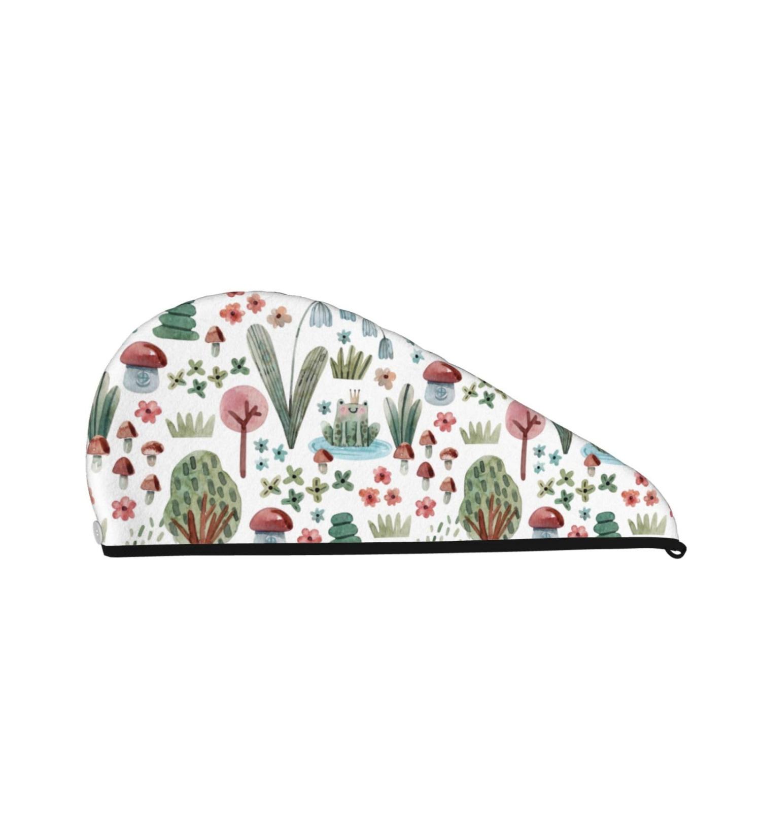 Hair Towel Wrap - Quick Drying Hair Turban with Button | Frog & Forest Plants Design - Buy Online on GoSupps.com