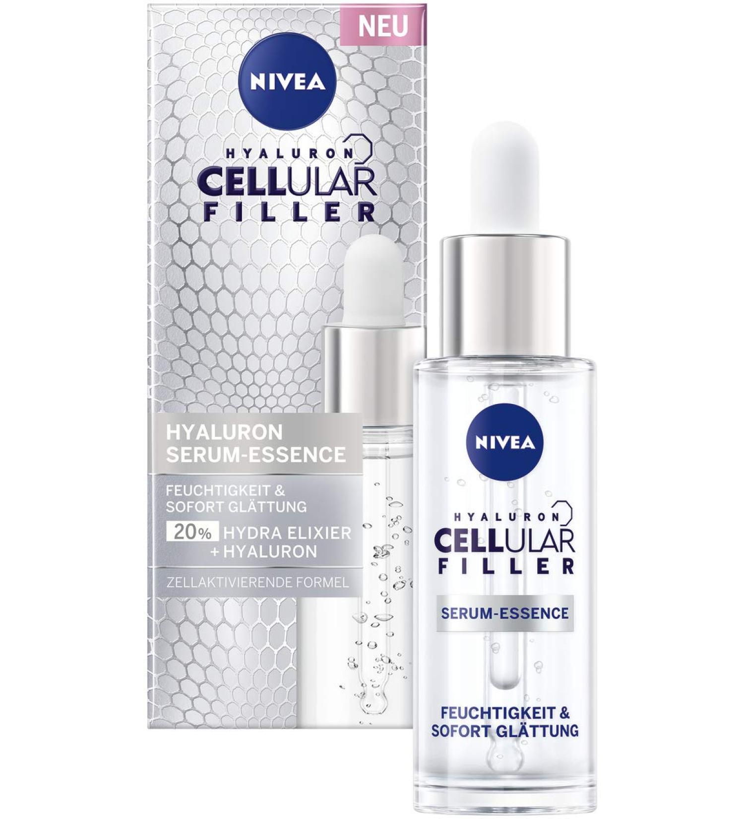 NIVEA Cellular Filler Hyaluronic Serum Essence (30 ml) Preparatory Face Serum Moisturising Anti-Age Hydra Elixir for Smooth Skin - Buy Online on GoSupps.com