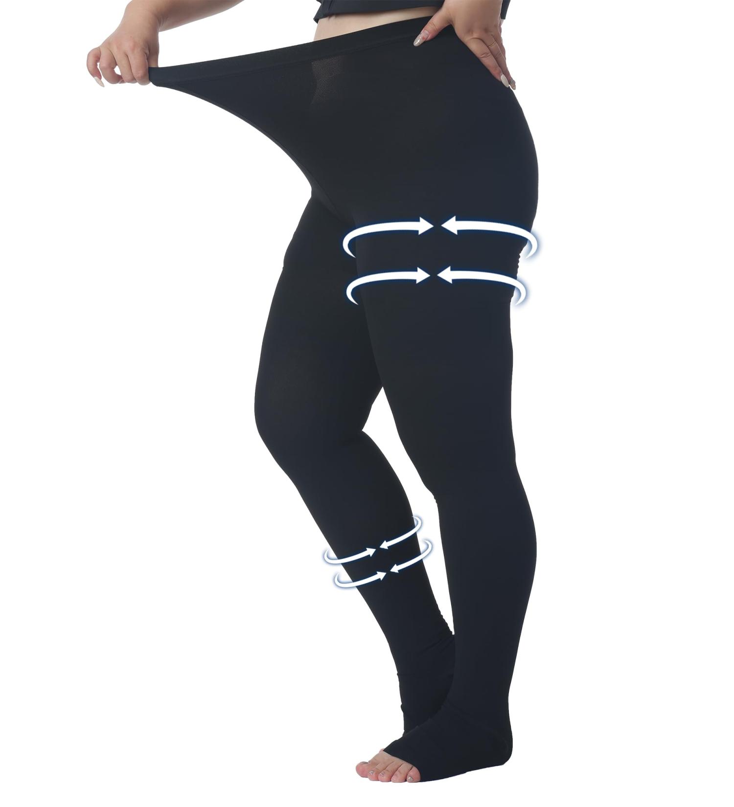 Plus Size 4XL Compression Pantyhose for Men & Women - 20-30 mmHg Opaque Toeless Support Stockings for Swelling DVT Pregnancy - Waist High Tights in Black - Buy Online on GoSupps.com