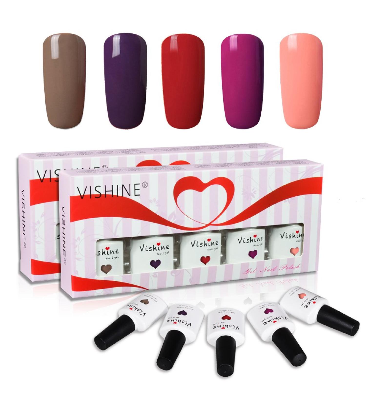 Vishine Soak Off UV LED Gel Nail Polish Multicolor Varnish Gift Set Of 5pcs X 10ml for Nail Art TX004 - Buy Online on GoSupps.com