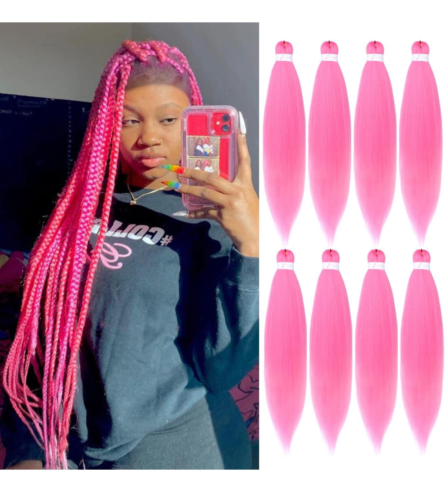 Leeven 8 Packs Pre Stretched Braiding Hair 26 Inch Yaki Texture Pink Brading Hair Extensions for Box Braids Kanekalon Hair Fiber Crochet Hair Extensions for Braiding /26 Inch Pink# 26 Inch (Pack of 8) PINK - Buy Online on GoSupps.com