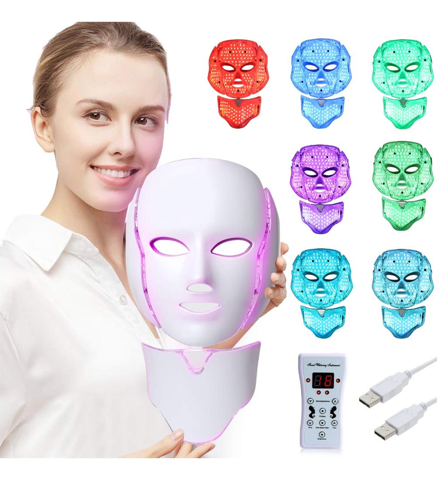 LED Face Mask Light Therapy | 7 Color Skin Rejuvenation & Anti-Aging Treatment for Face & Neck - Buy Online on GoSupps.com