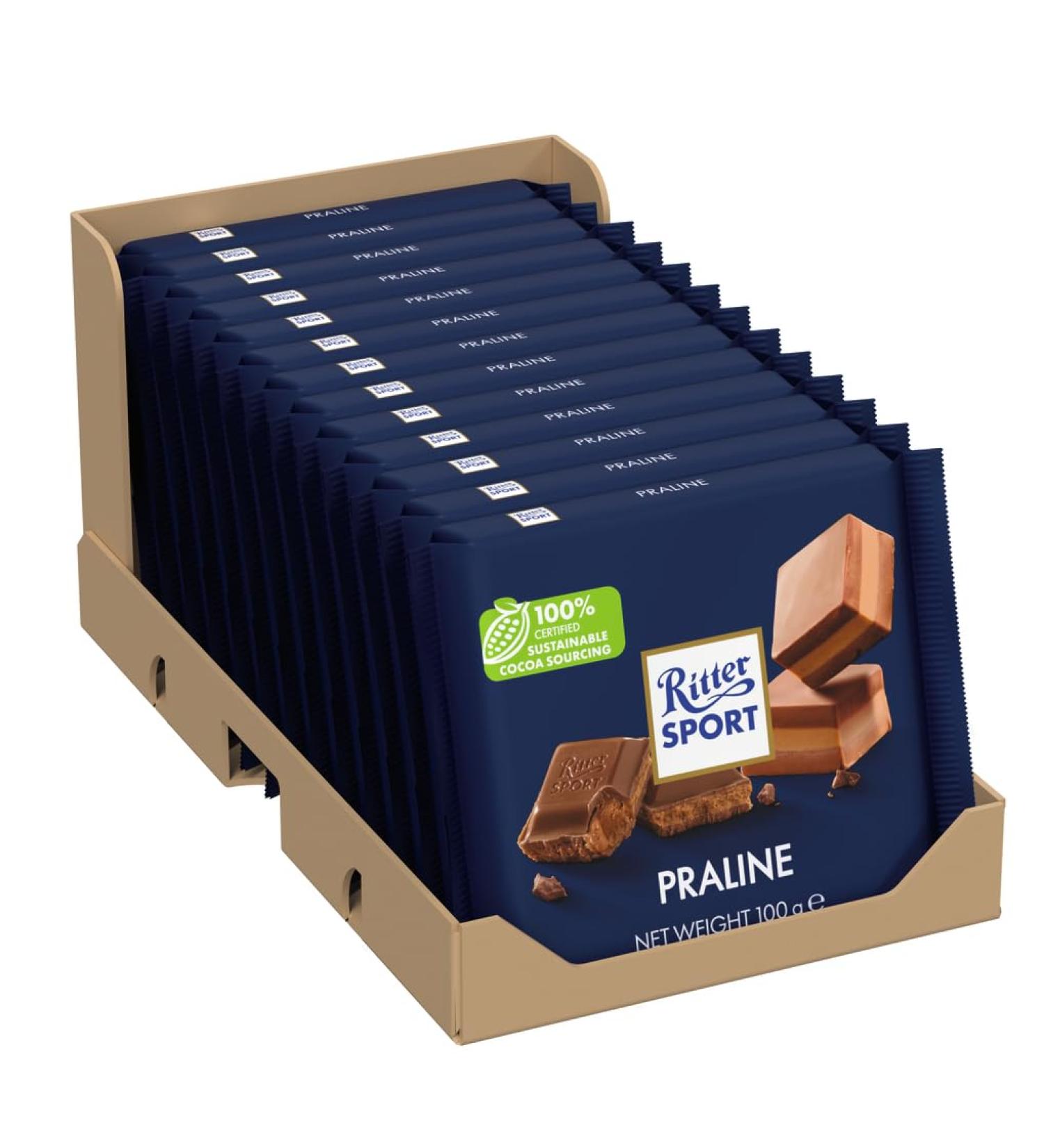 RITTER SPORT-Pralin Tablette 100 g Chocolat au lait entier avec une garniture cr meuse de pralin premium-A emporter partout-Boite de 13 tablettes (L'emballage peut varier) Praline - Buy Online on GoSupps.com