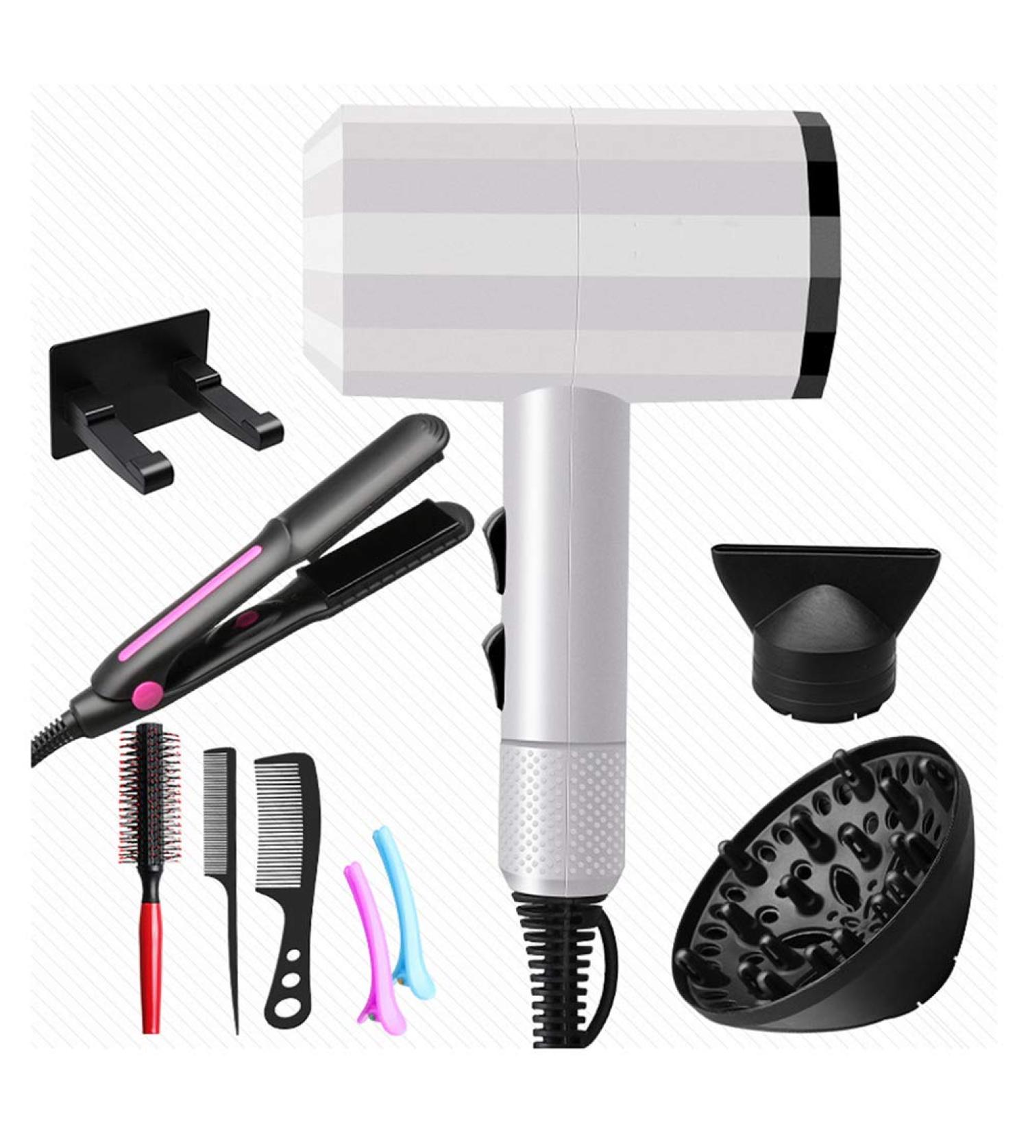 Professional Hair Dryer 2000W Hair Dryer Set Travel Hairdryer Hair Straightener with 9 Pieces of Accessories 2 Speed 3 Heat Negative Ions Overheat Protection Salon Tools Household for Salon Home White - Buy Online on GoSupps.com