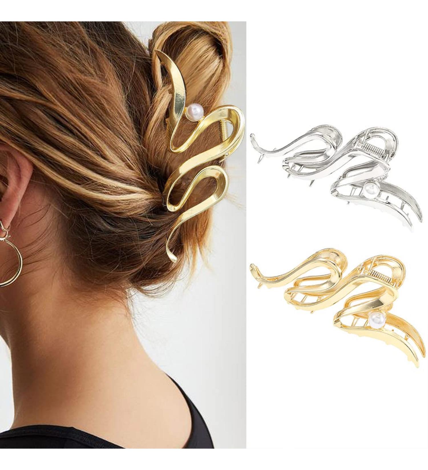 Brinie Gold Metal Pearl Hair Clips Set - Stylish Nonslip Hair Clamps for Women and Girls - Buy Online on GoSupps.com