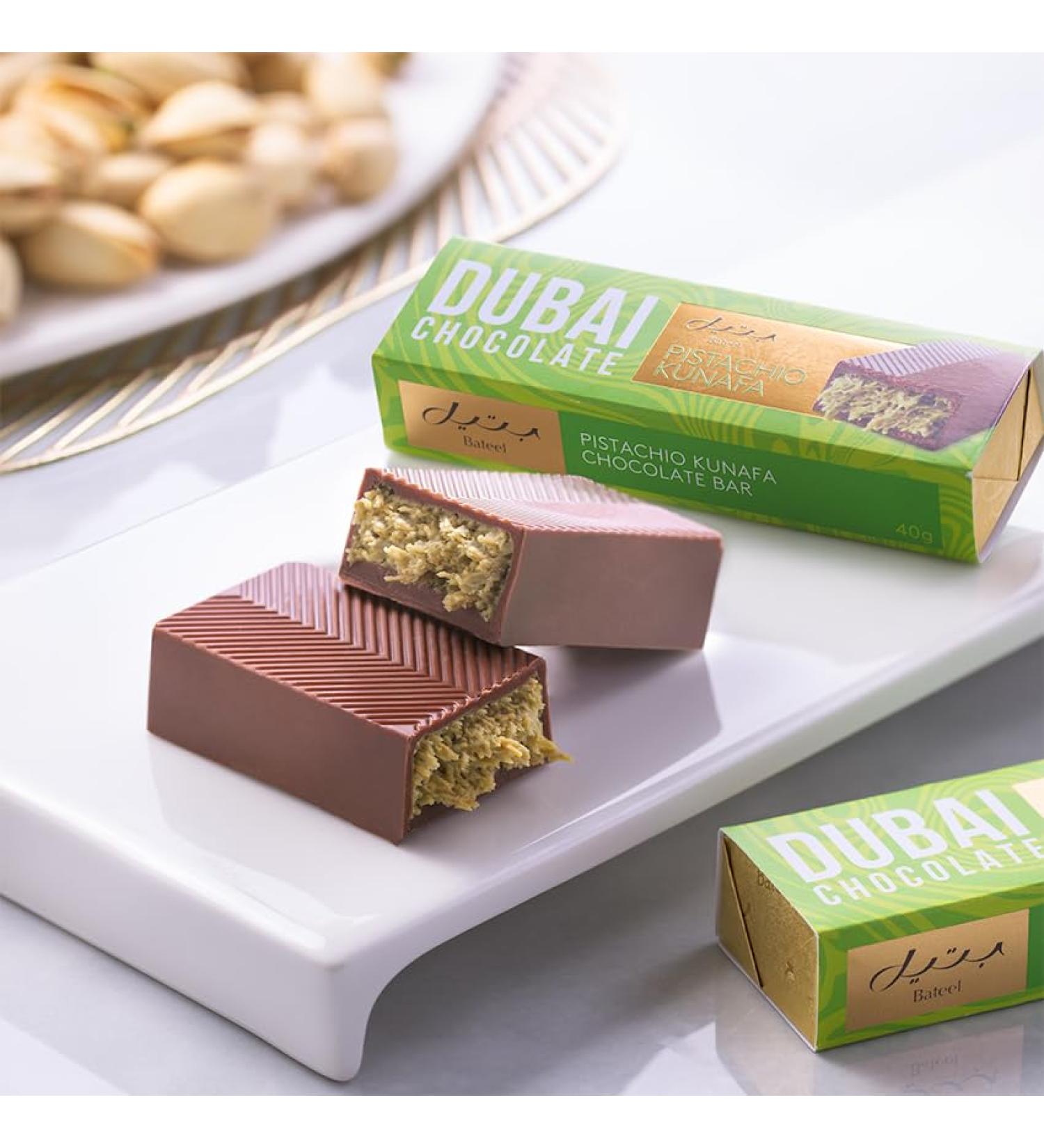 Tablette de chocolat Kunafa premium la pistache Bateel Dubai Chocolate - Buy Online on GoSupps.com