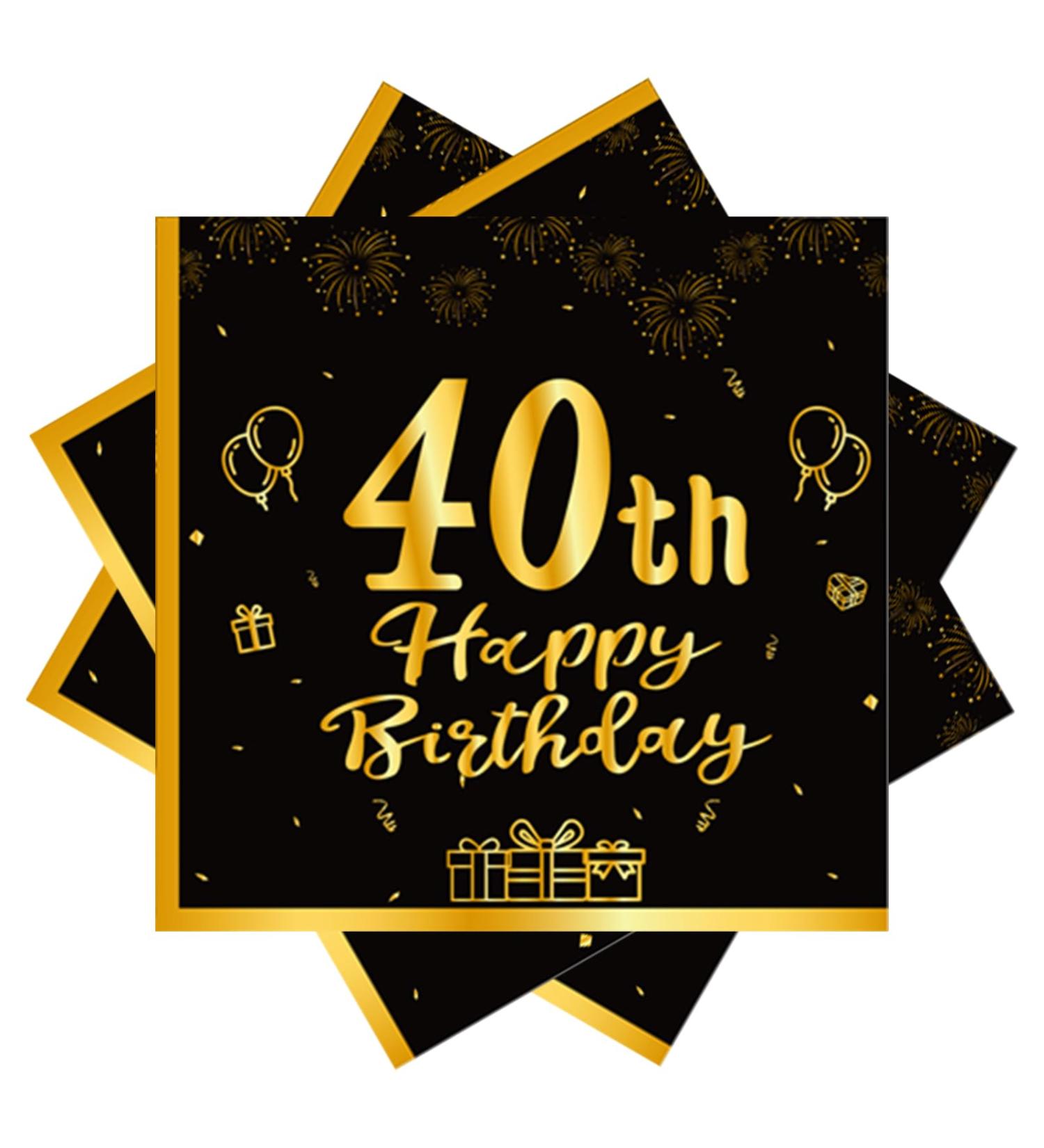 40 Black & Gold Birthday Napkins - Elegant 33x33cm Party Supplies for Men & Women - Perfect for 40th Birthday Decorations - Buy Online on GoSupps.com