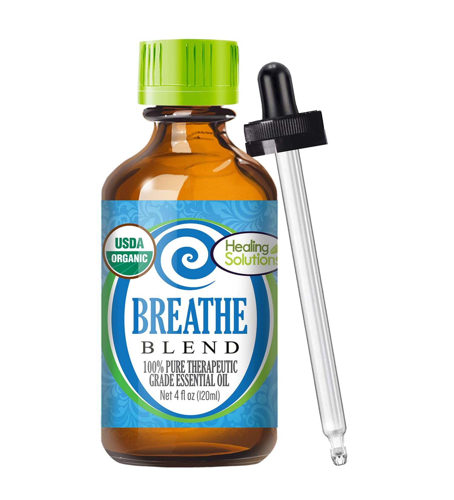 Healing Solutions Breathe Essential Oil Blend - 4 oz (120 ml) Organic Pure Undiluted - Breathe Easy Oil for Humidifier Diffuser Aromatherapy - Buy Online on GoSupps.com