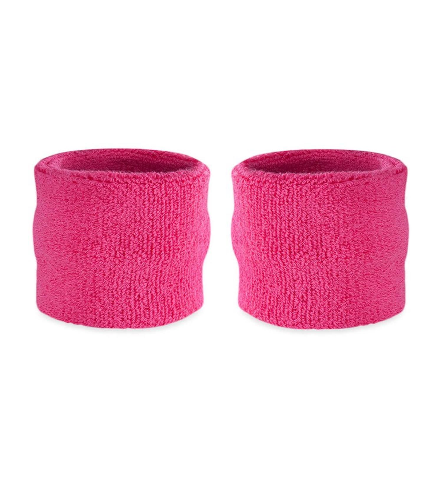 Suddora Kids Wrist Sweatbands - Athletic Cotton Terry Cloth Sports Wristbands for Kids (Pair) Neon Pink