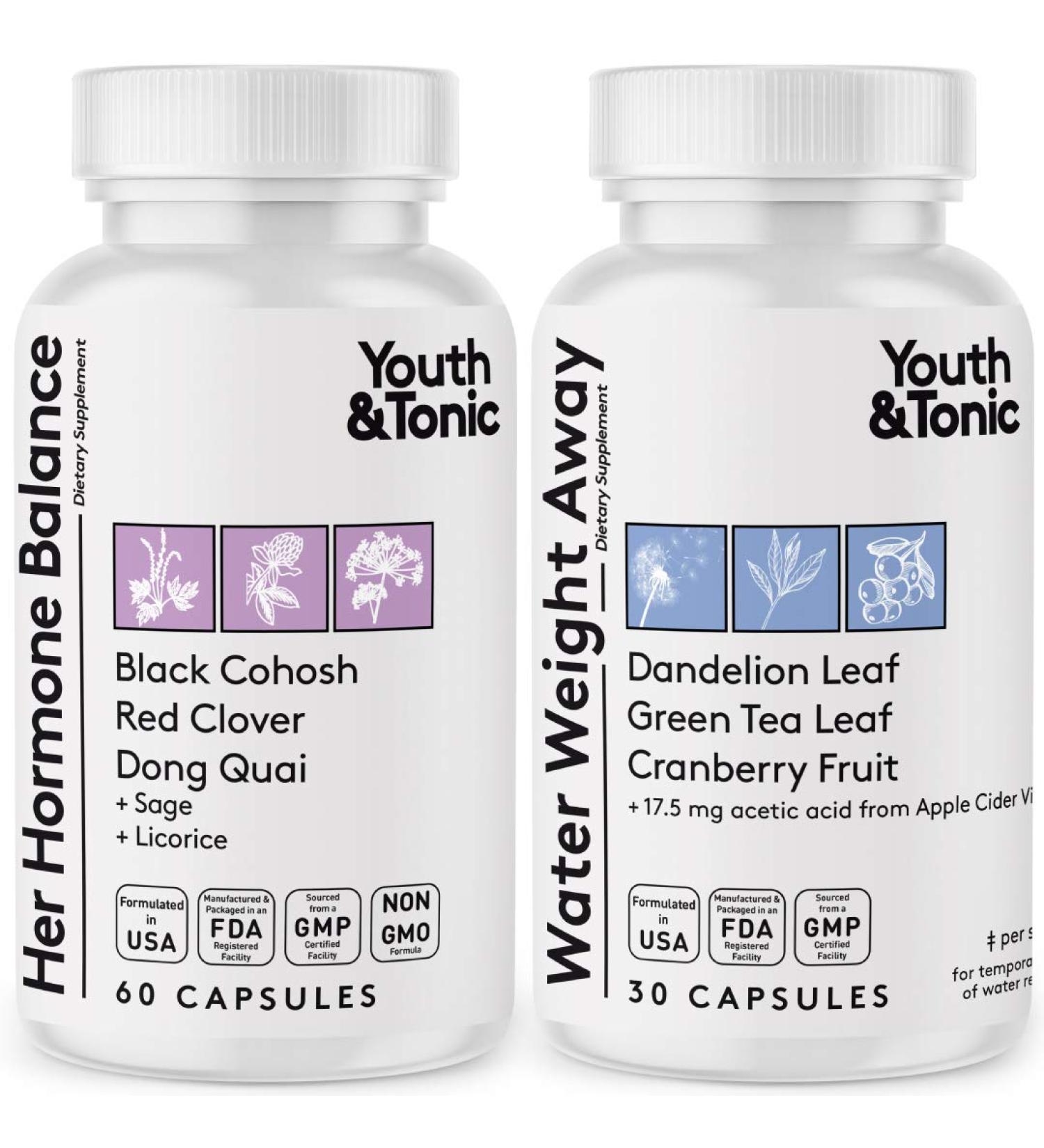 Buy Youth & Tonic Water Weight Loss Pills for Women - Hormonal Balance During PMS & Menopause - 90 Capsules for Swelling & Bloating Relief - Buy Online on GoSupps.com