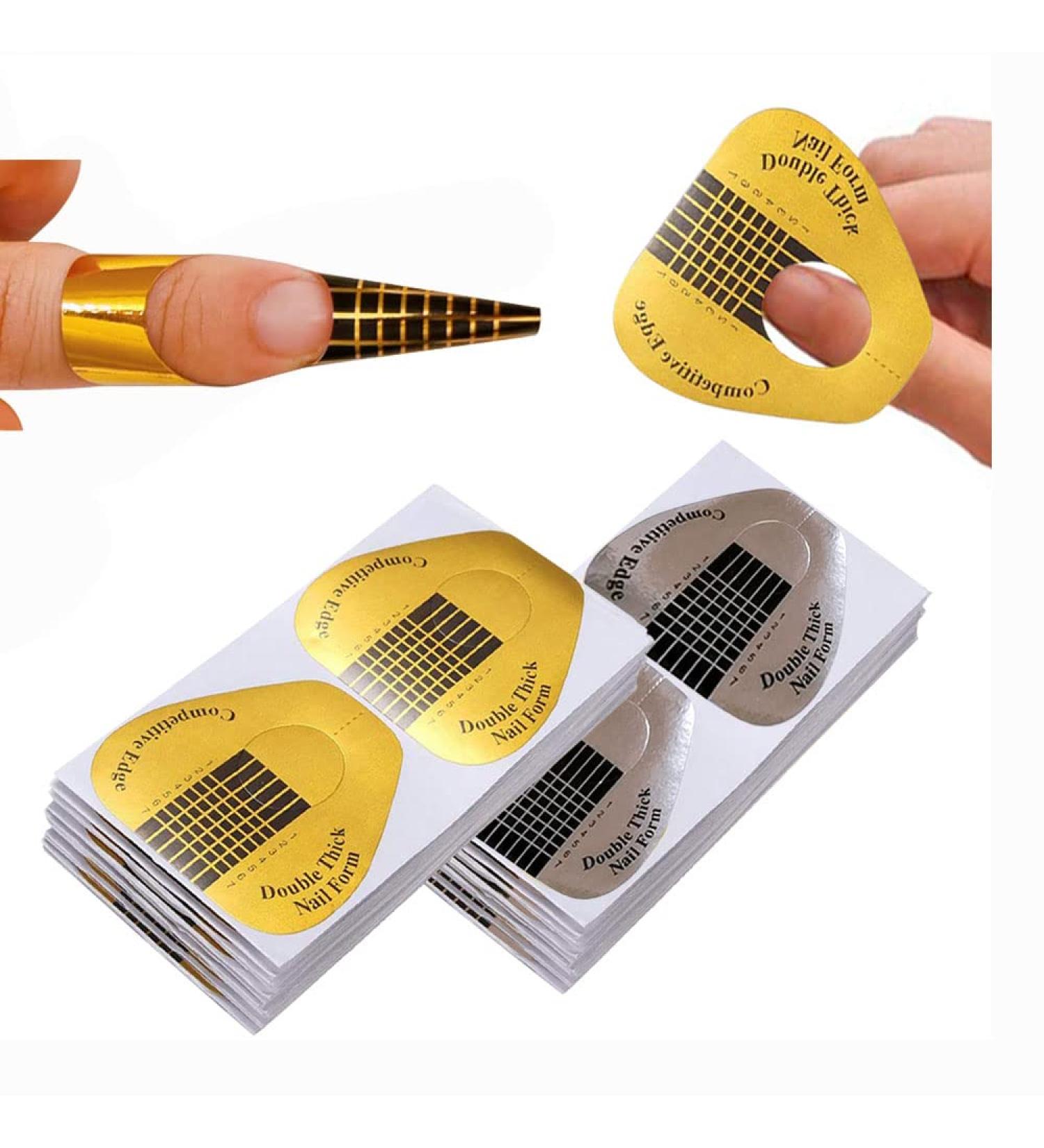 VNC 200Pcs Long Nail Forms Extension Set - Gold & Silver Nail Form Stickers for Durable Acrylic Nails - Numbers Marked for Easy Application - A-100Pcs Silver + A-100Pcs Gold - Buy Online on GoSupps.com