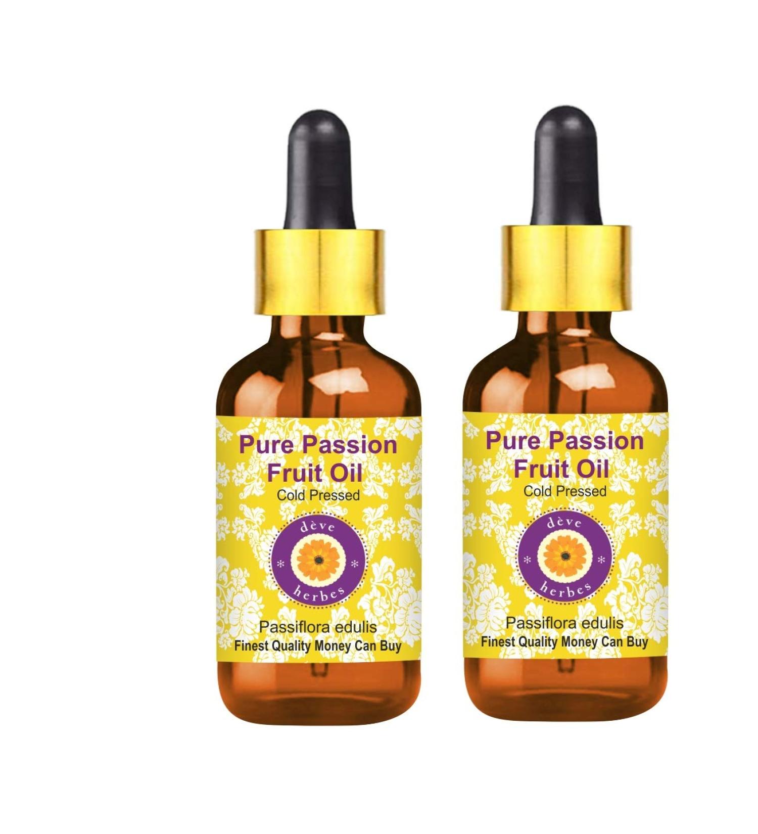 DEve Herbes Pure Passion Fruit Oil (Passiflora Edulis) - Cold-Pressed Therapeutic Quality with Glass Dripper - 100ml x 2 Pack - Natural Skincare Solution - Buy Online on GoSupps.com