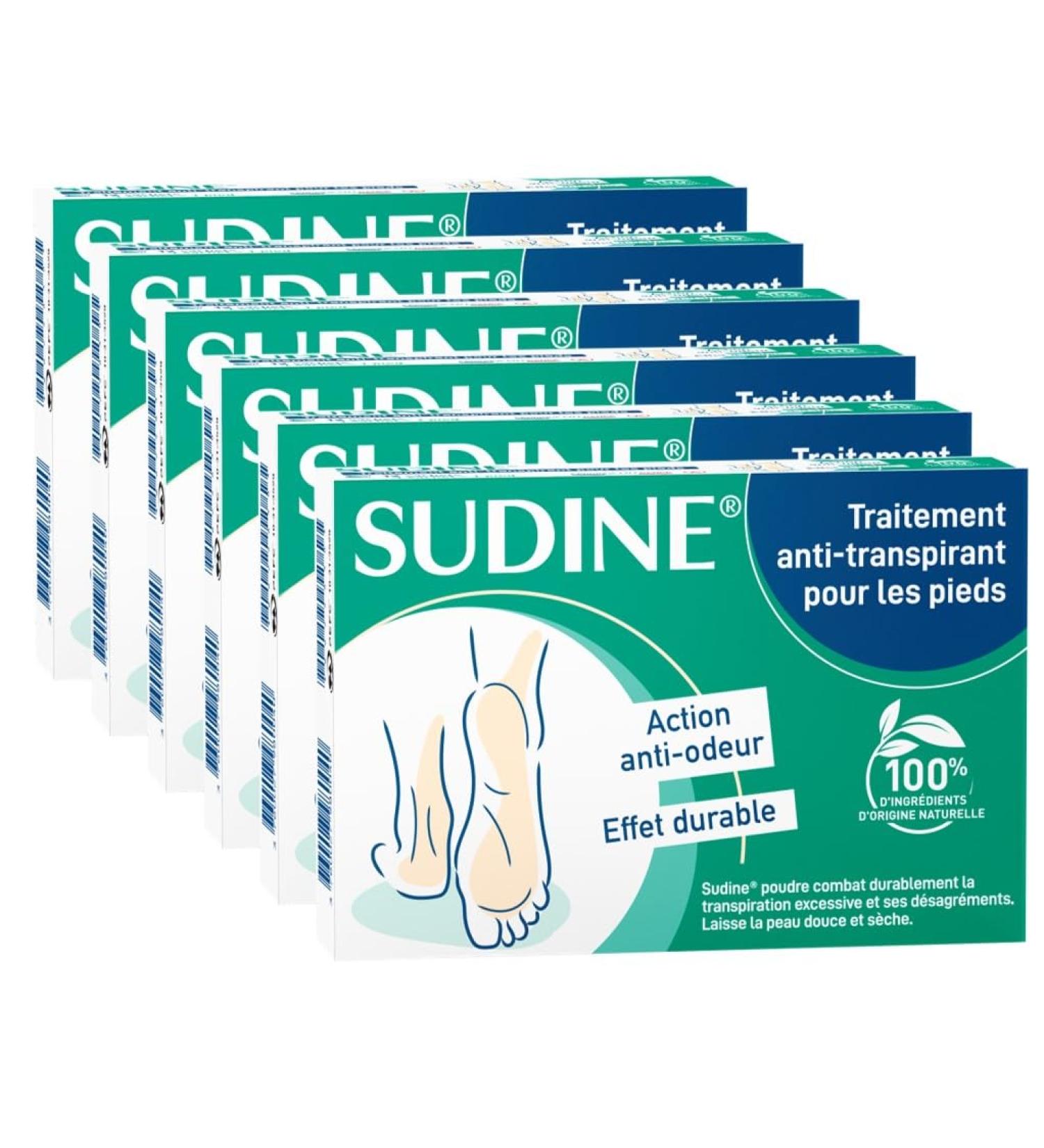 SORIFA - Pack of 6 - Sudine Powder Antiperspirant Treatment - Foot - Regulates perspiration - Absorbs - Prevents mycoses - Without aluminum salts - Made in France - Box of 6 double sachets - Buy Online on GoSupps.com