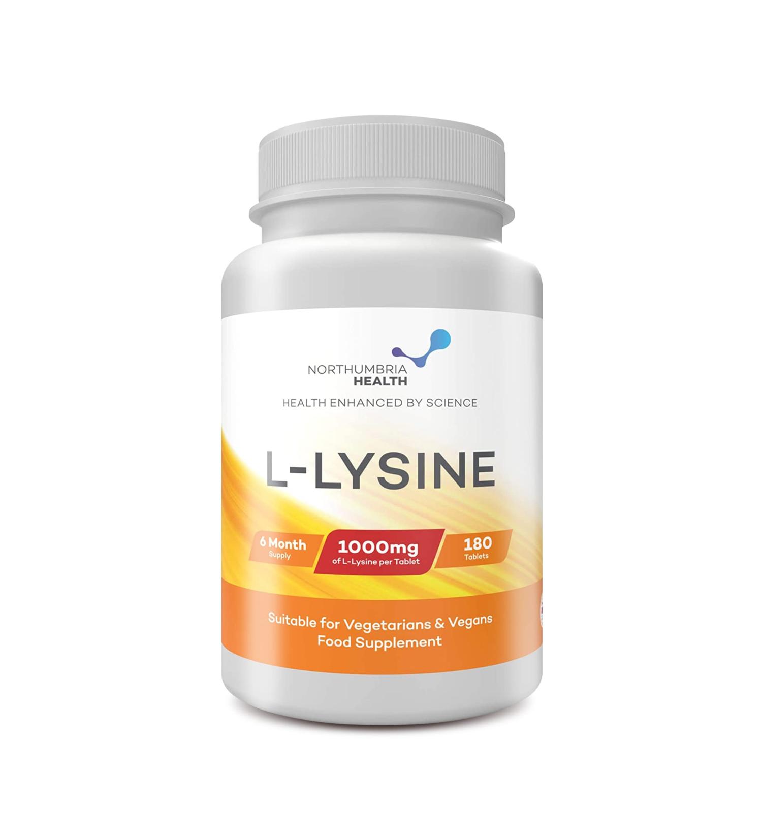 High Strength L-Lysine 1000mg 180 Vegan Tablets | Essential Amino Acid for Growth & Muscle | Made in UK by Northumbria Health - Buy Online on GoSupps.com