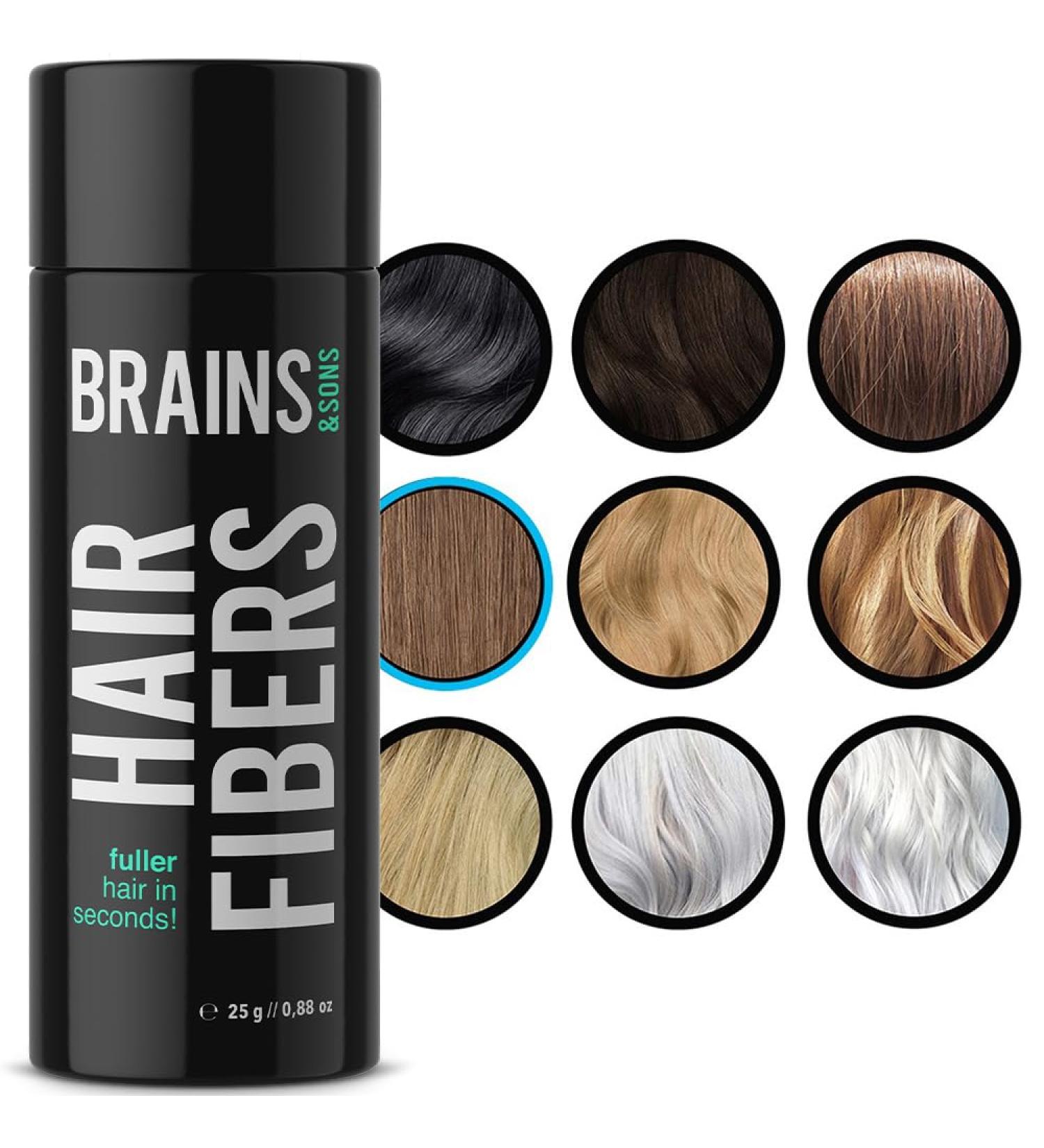 Brains & Son Hair Fiber 25g (LIGHT BROWN) - Premium Hair Thickener for Receding Hairlines, Balding & Thinning Hair - Undetectable Keratin Fibers - Buy Online on GoSupps.com