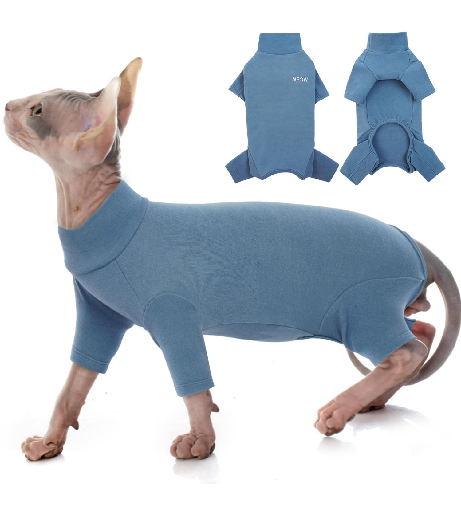 XXL Blue Sphynx Cat Sweater - Warm Turtleneck Jumper Costume Coat for Hairless Cats & Kittens - Buy Online on GoSupps.com
