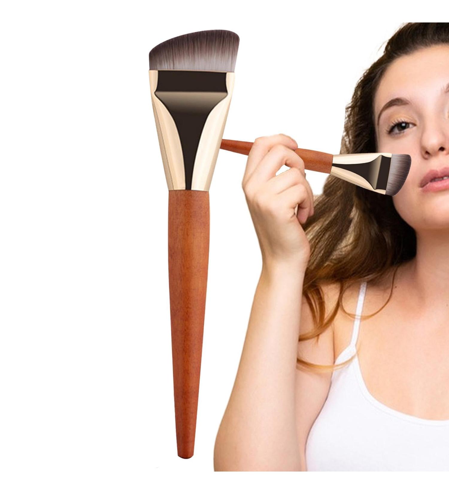Flat Top Makeup Brush Flat Top Foundation Brush | Wood Handle Concealer Brush | Professional Contour Brush for Face Makeup Tools Liquids Cream Powder Blending Buffing - Buy Online on GoSupps.com