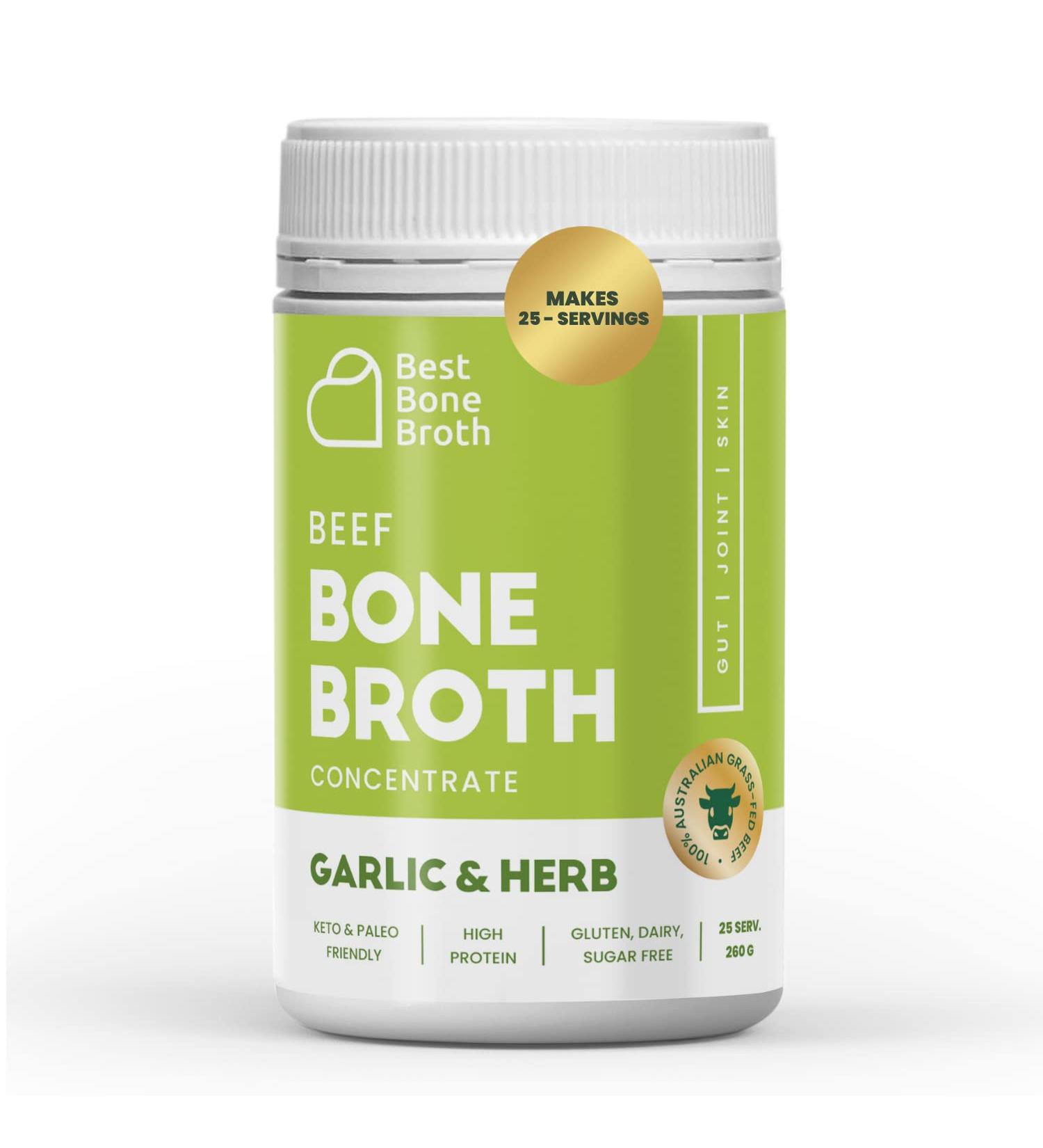 Best Beef Bone Broth Concentrate Garlic & Herb Flavor | pure liquid collagen | Grass fed Australian beef | keto  high protein  gluten free | supports joints  skin & gut | 25 servings Garlic & Herbs - Buy Online on GoSupps.com