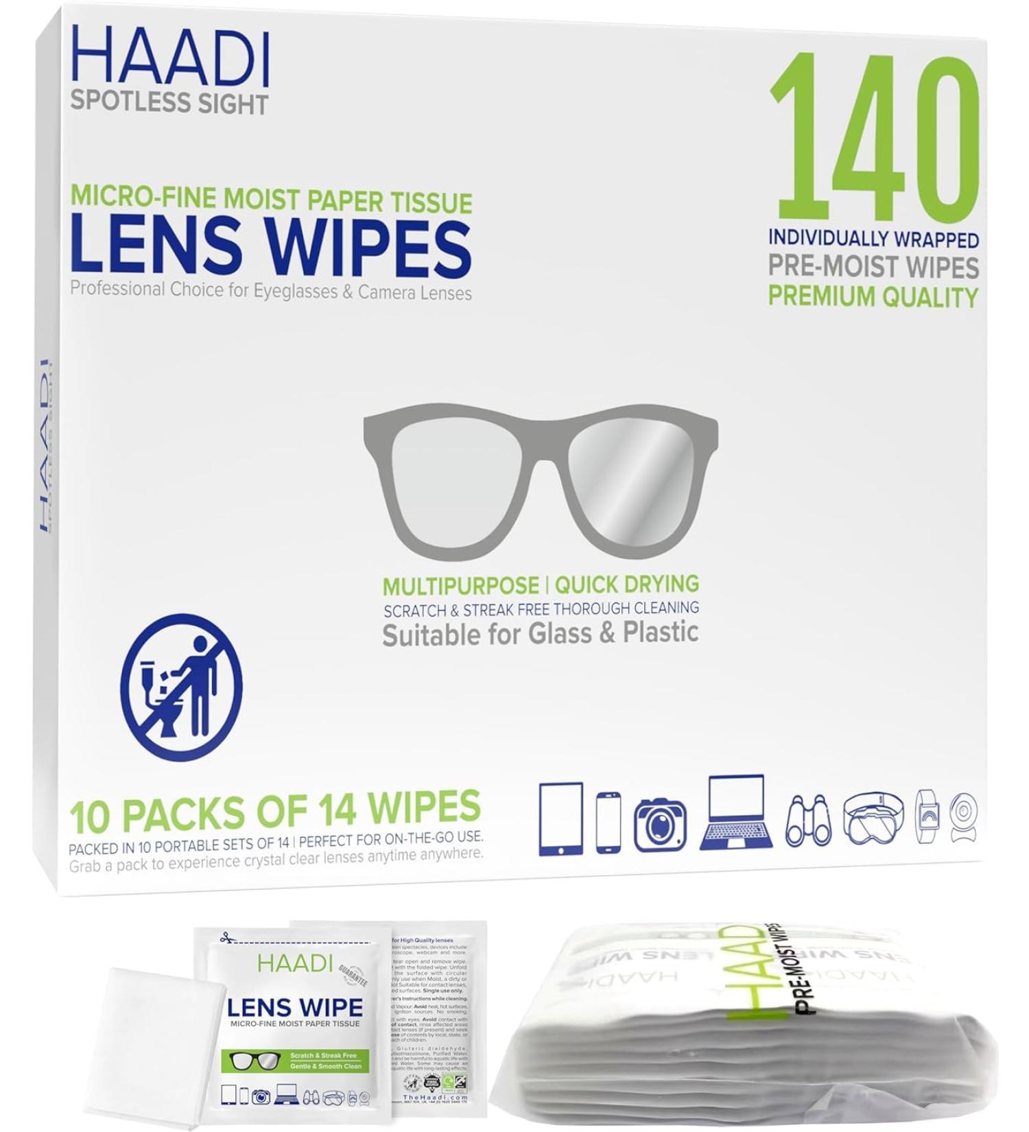 140 Individually Wrapped Glasses Cleaner Wipes - Lens Wipes for Spectacles, Cameras, Screens, and More - Buy Online on GoSupps.com