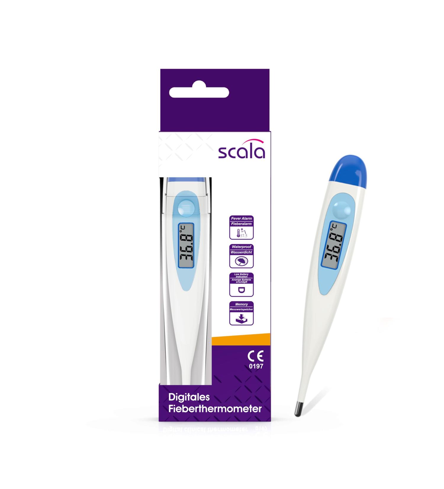 SCALA SC 17 Blue Digital fever thermometer with a fever alarm waterproof and easy to clean.For children babies and adults to measure body temperature orally axial or rectal