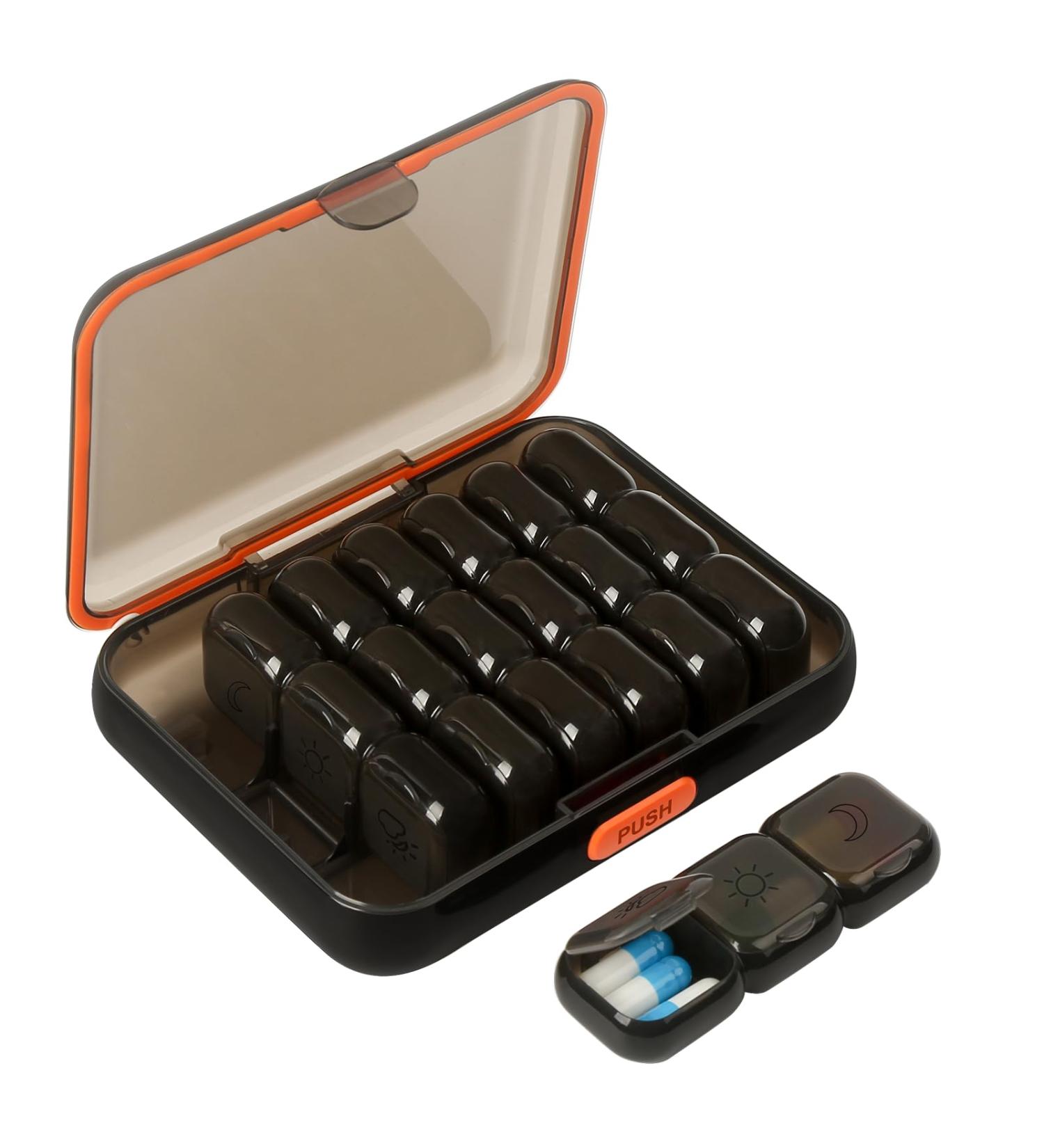 21-Grids Pill Organizer - Waterproof 7-Day Weekly Pill Box for Vitamins Fish Oil & Supplements | Push Button Daily Case - Buy Online on GoSupps.com