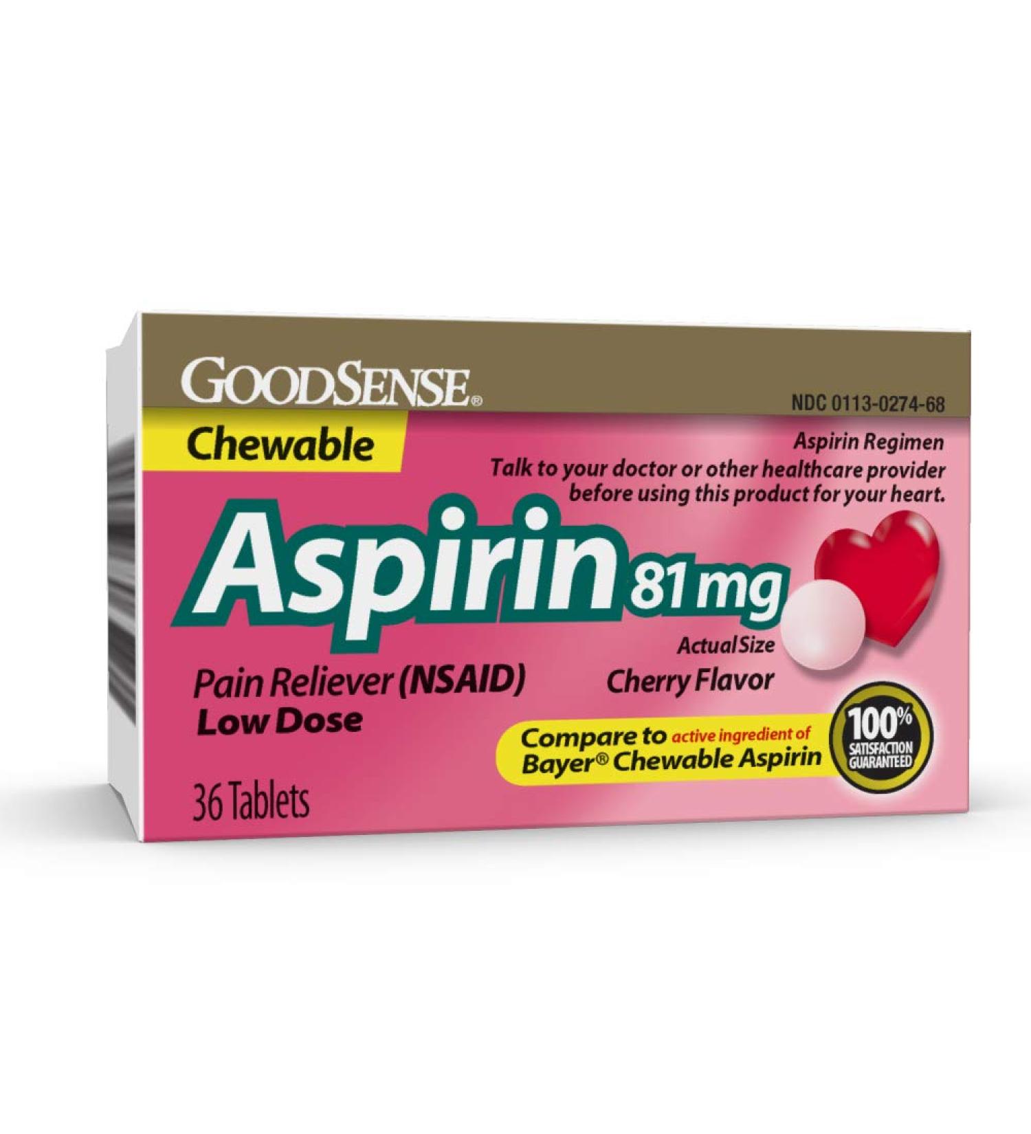 GoodSense 81 mg Chewable Cherry Aspirin Tablets - Low Dose Pain Reliever (NSAID) - Buy Online on GoSupps.com