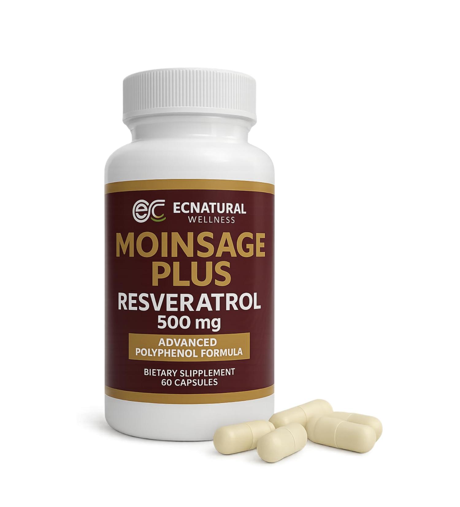 Moinsage Plus Resveratrol 500 mg | Advanced Polyphenol Formula | Daily Wellness Support | Plant-Based Ingredients | Easy-to-Take Capsules for Everyday Routine | 60 Capsules Moinsage - Buy Online on GoSupps.com
