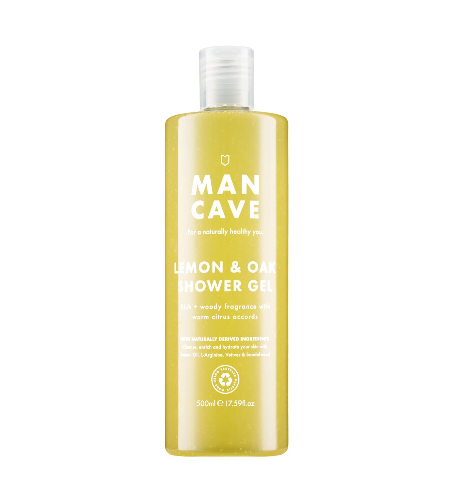 ManCave Lemon and Oak Shower Gel 500ml | Vegan & Sulphate Free | Infused with Lemon Oil & Aloe Vera | Refreshing Aroma | Made in the UK - Buy Online on GoSupps.com
