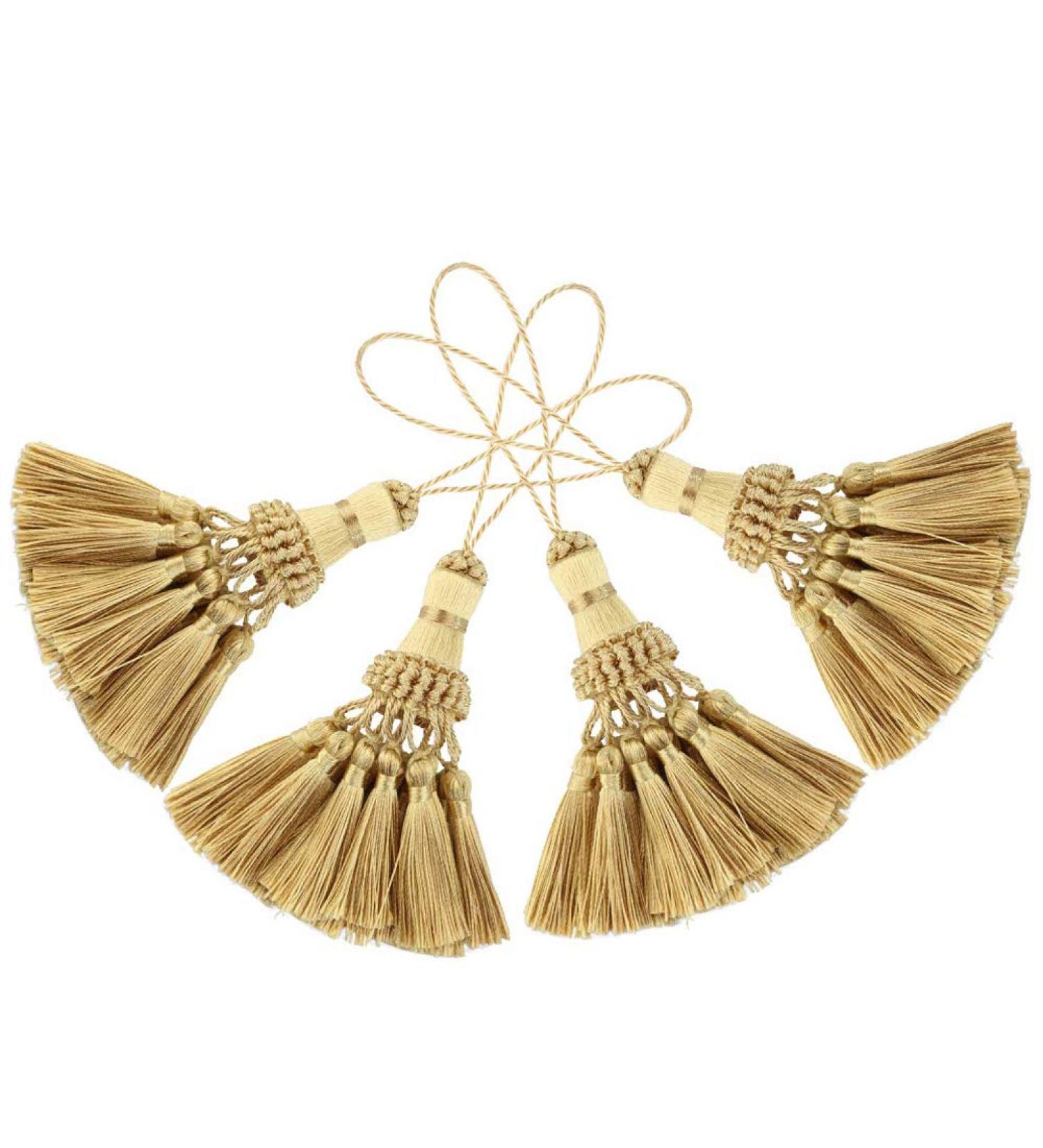 Set of 4 Golden Polyester Tassels for Craft and Home Decor - Key Tassel DIY Accessories for Curtain, Pillow, and Home Decor - Buy Online on GoSupps.com