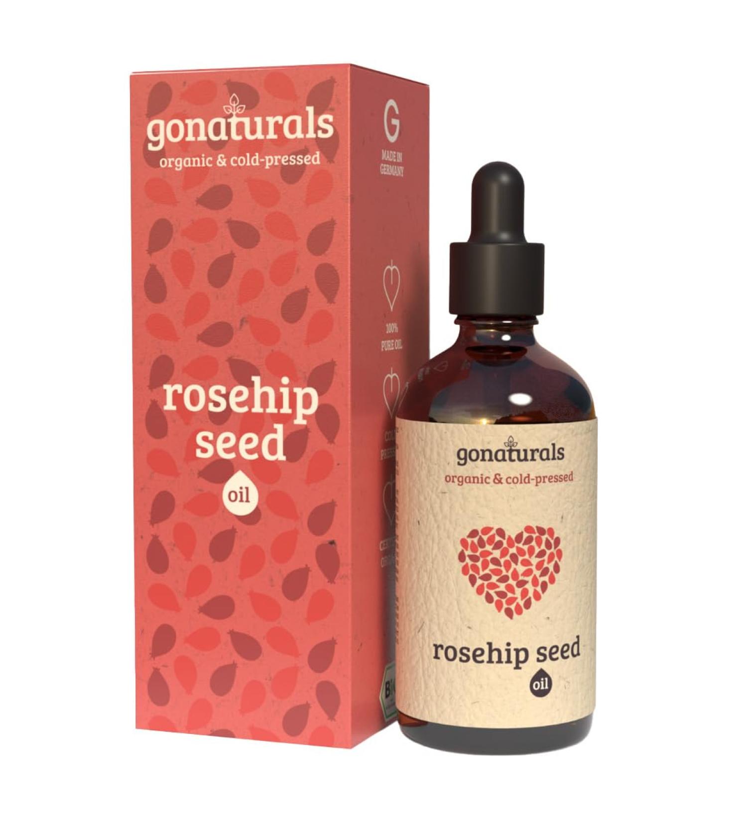GoNaturals Rosehip Oil - 50ml - 100% Pure and Cold Pressed - Vegan and Cruelty Free - Unscented - Rosehip Oil: Anti Aging Skin Hair Scars and Stretch Marks - Buy Online on GoSupps.com