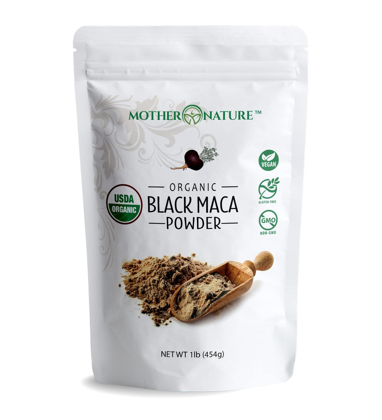 Mother Nature Organics Black Maca Powder 1 lb - Gelatinized for Enhanced Absorption - Fresh Harvest from Peru - Non-GMO, Vegan, Gluten-Free - Buy Online on GoSupps.com
