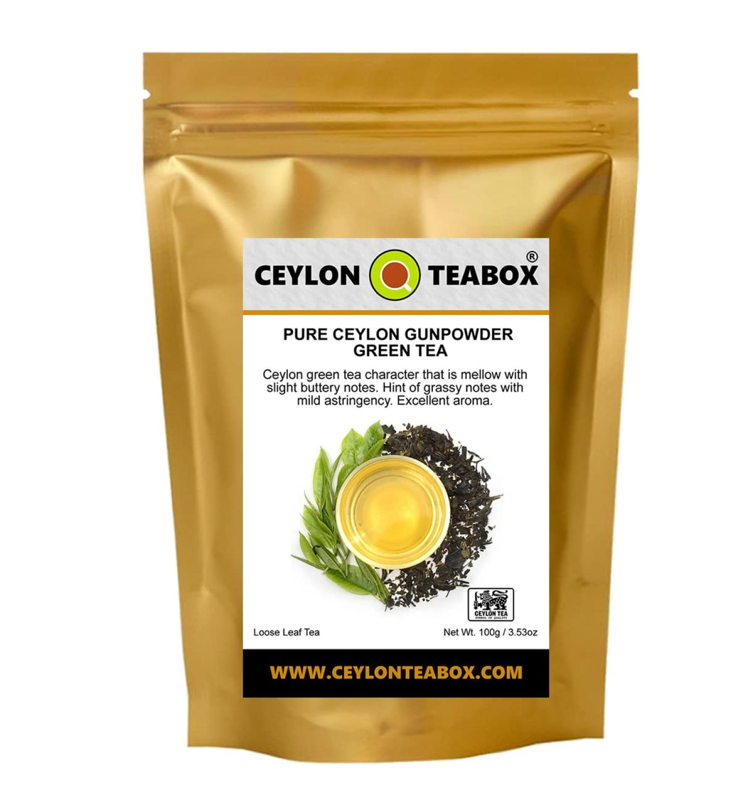Ceylon Teabox Green Tea Gunpowder Loose Leaf - 100g Resealable Pouch - Buy Online on GoSupps.com