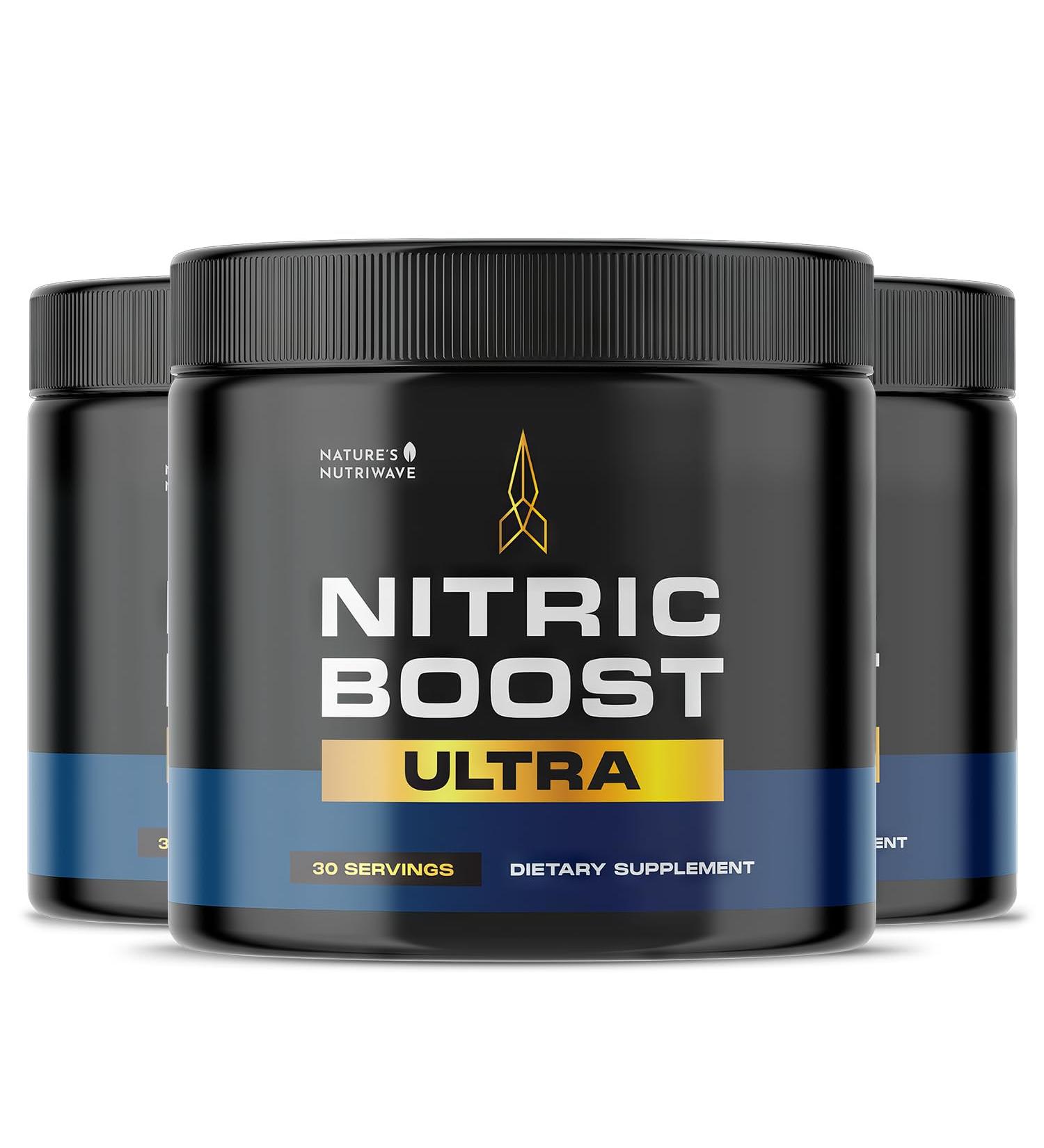 Nitric Boost Ultra Powder - Made in The USA GMP-Certified Non-GMO Non-Habit Forming Formula - 30 Servings 3 Month Supply 7.2 Ounce (Pack of 3) - Buy Online on GoSupps.com