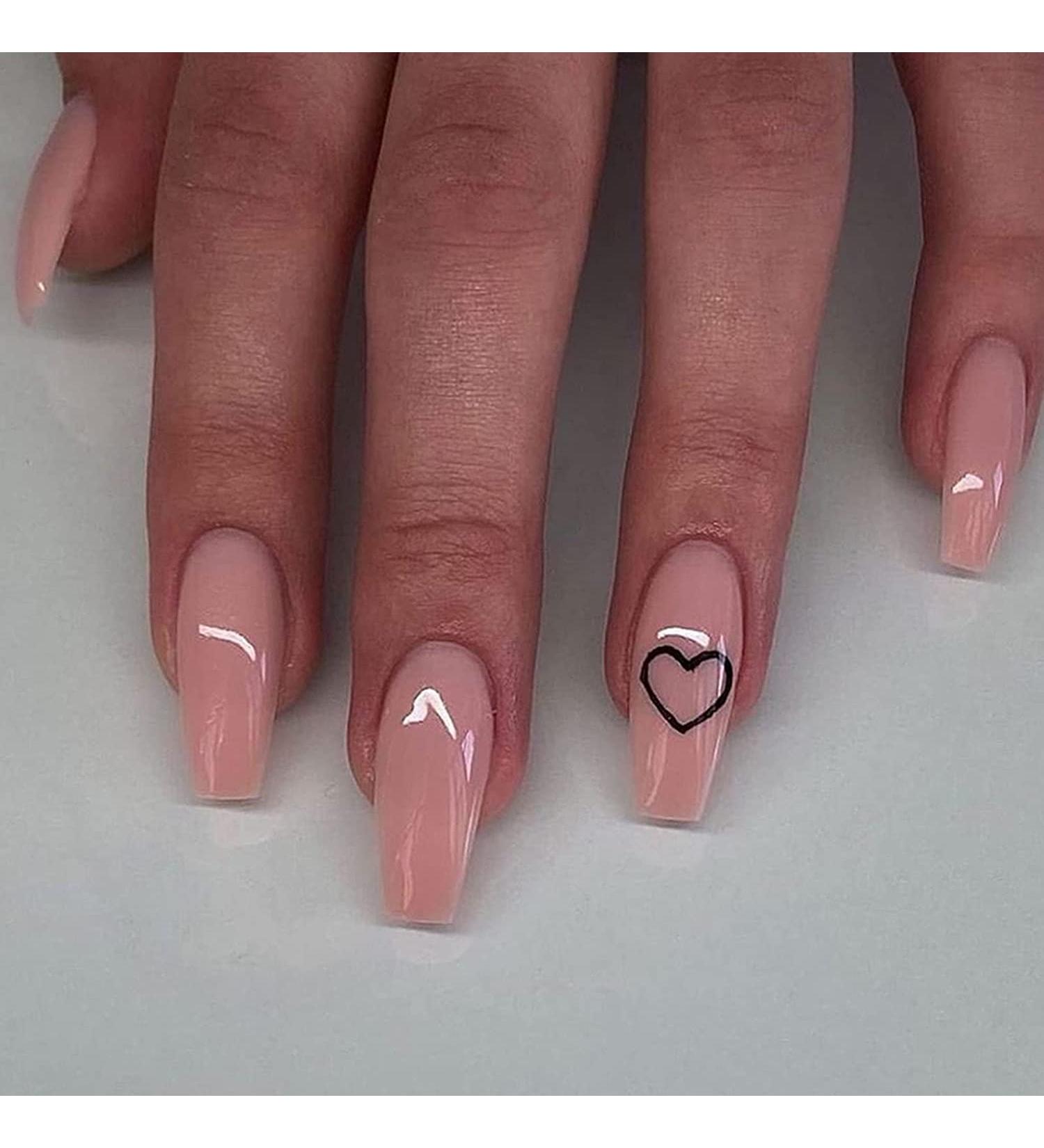 Vemalo Medium Heart Nude Fake Nails - 24Pcs Coffin Press on Acrylic Nails for Women and Girls - Buy Online on GoSupps.com