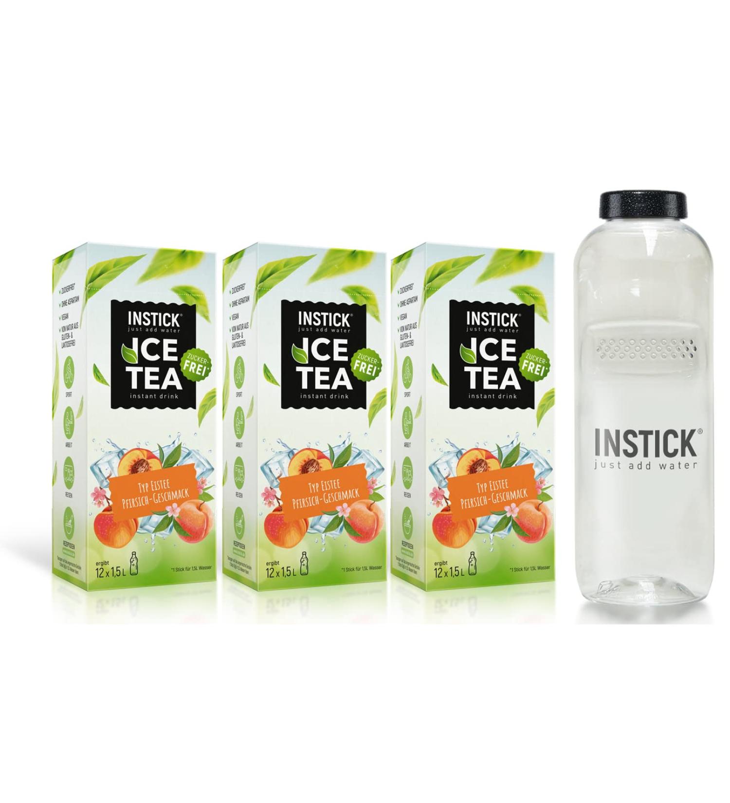 Buy Intick Sugar-Free Iced Tea Powder 3 Peach Flavored Sticks + 1L Tritan Bottle | Vegan Low-Calorie Beverage with Vitamin C | Instant Drink Mix - Buy Online on GoSupps.com