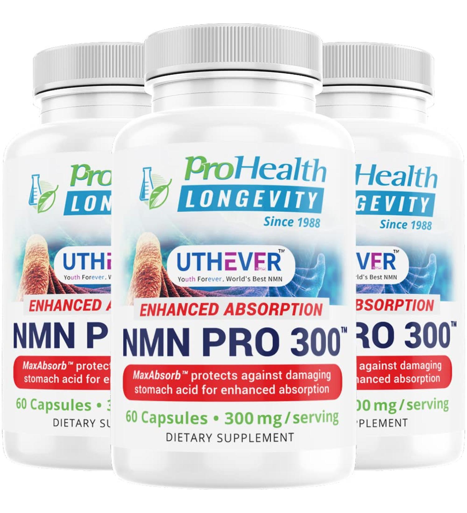 NMN Pro 300 (3 Pack) - Clinically Proven to Raise NAD+ by 38% in 60 Days | 99.5% Pure & Shelf Stable | A+ BBB Rated Since 1988 - Buy Online on GoSupps.com