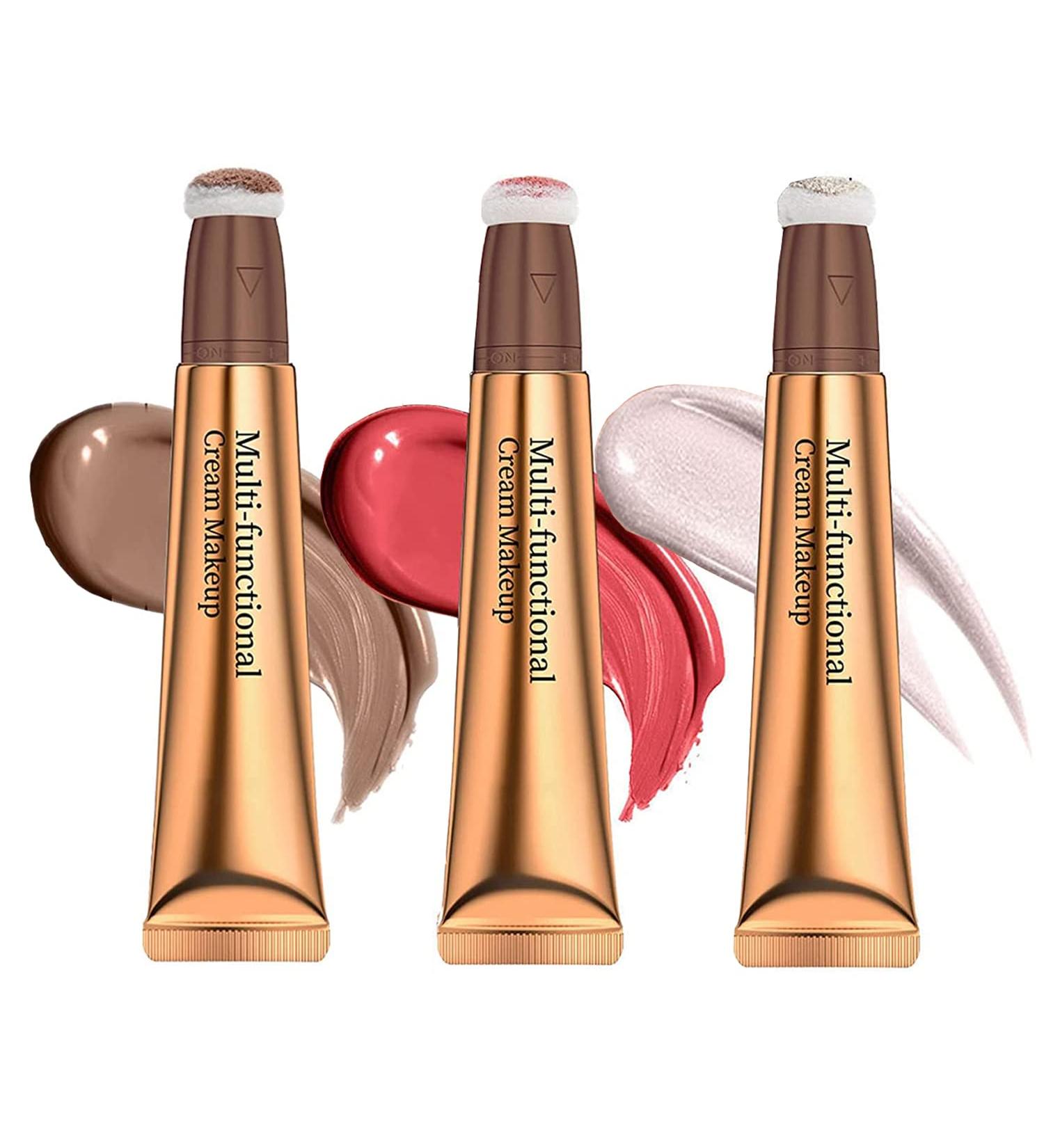 Pakivs 3pcs Liquid Contour Beauty Wand Liquid Blusher Highlighter Contouring Stick Set with Cushion Applicator Liquid Bronzer Stick Long Lasting Smooth Silky Cream Stick Makeup Kit - Buy Online on GoSupps.com