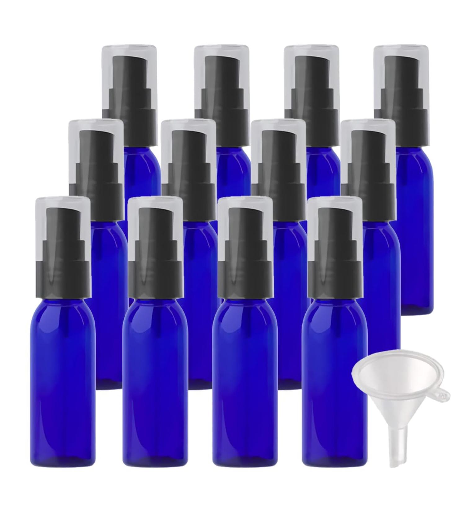 ZEOABSY 12 Pieces 30 ml Blue Lotion Bottles with BlackÂ Pump 30ml Empty PET Plastic Lotion Pump Bottle Cosmetic Gel Travel Container for Cosmetic Make up Cleaning + 2 x Funnel Blue 30ml - Buy Online on GoSupps.com