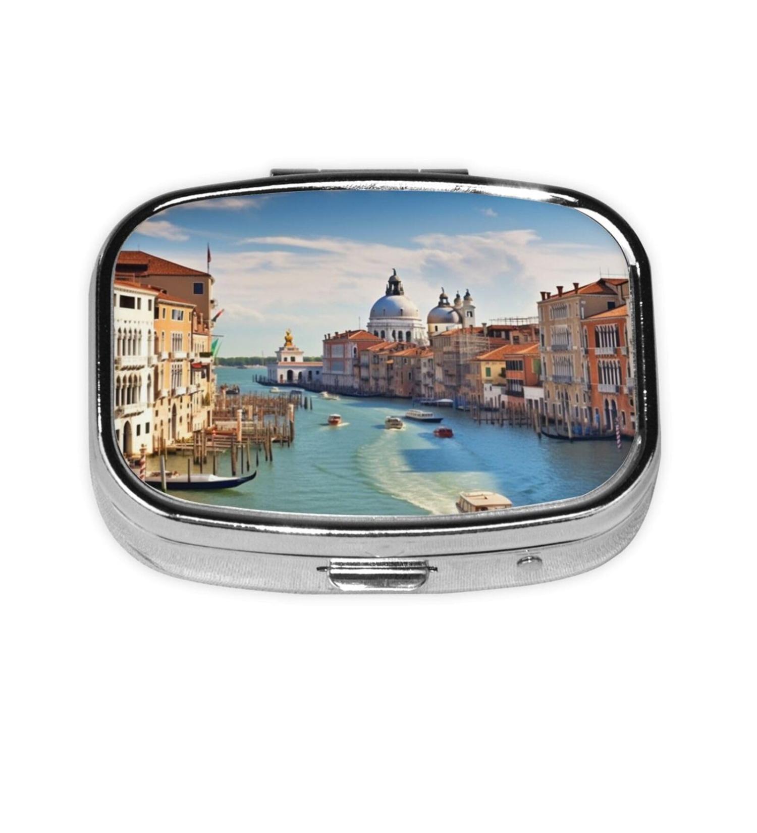 Grand Canal Italy Printed Square Pill Box - Portable Medicine Organizer for Travel | Shop Now - Buy Online on GoSupps.com