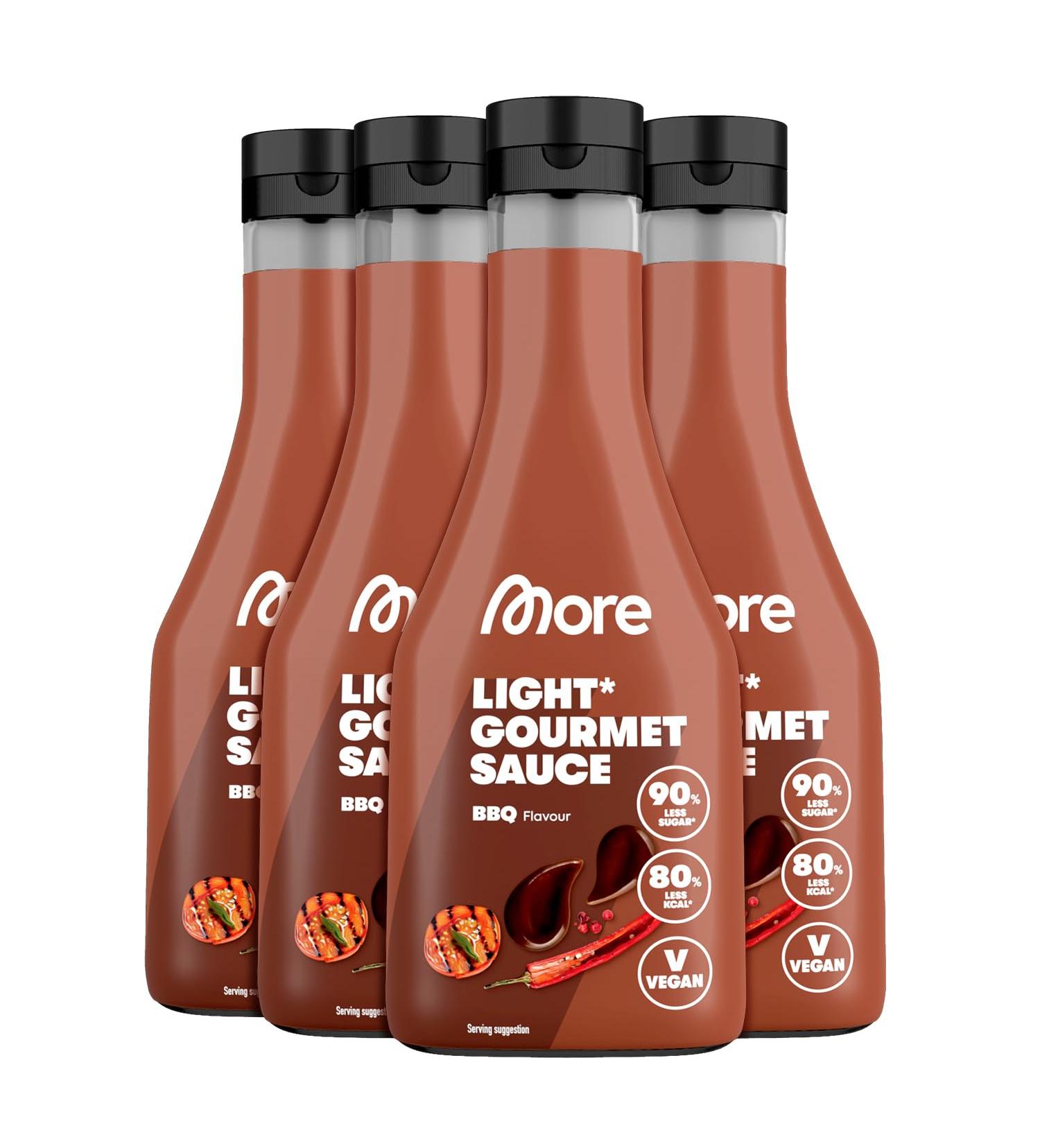 MORE Light Gourmet BBQ Sauce - 4 x 285ml | Low-Calorie No Added Sugar & Fat - Perfect for Healthy Cooking - Buy Online on GoSupps.com