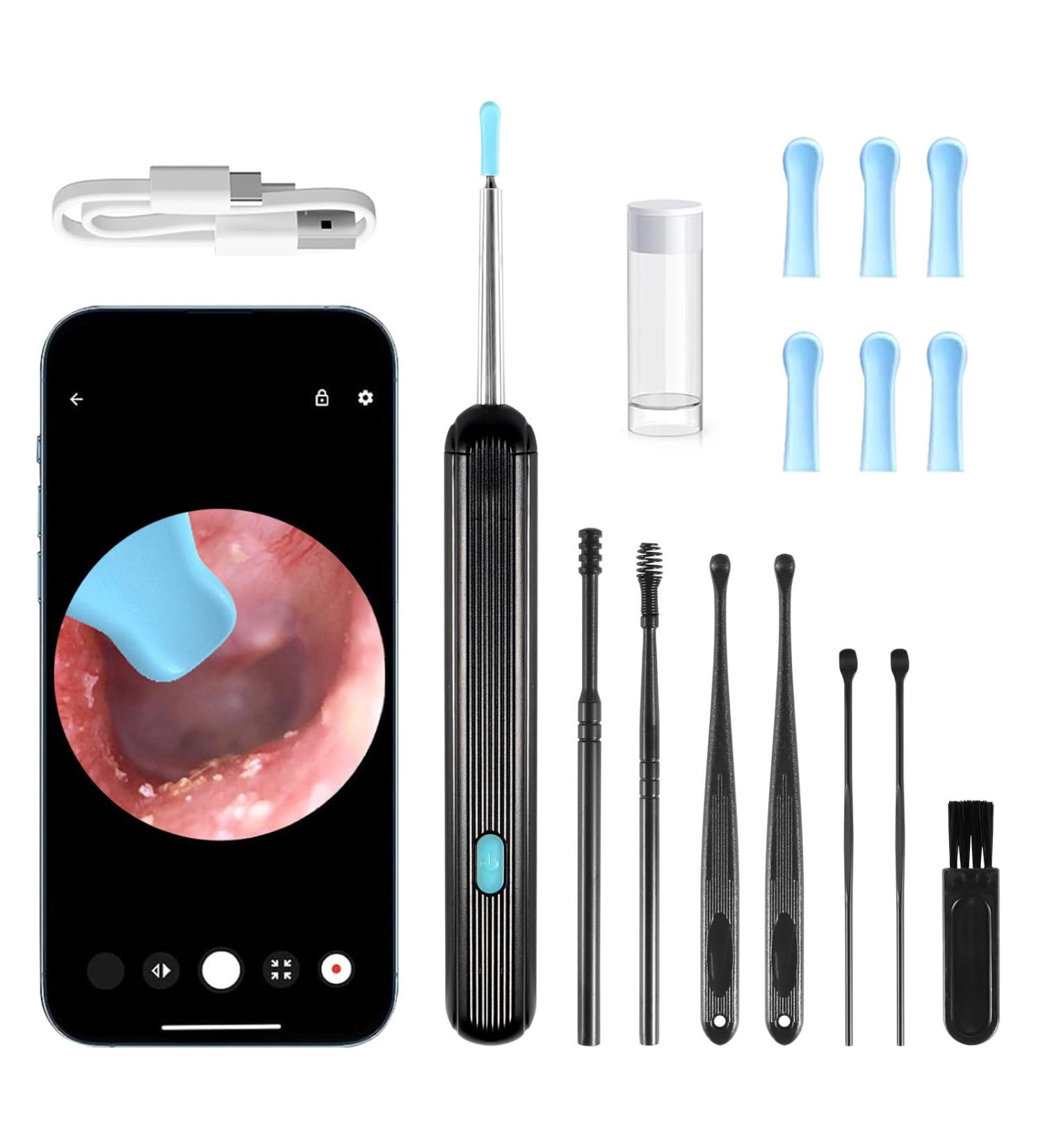 Ear Wax Removal Tool Camera Ear Cleaner with Camera Ear Cleaner with 6 LED Lights and 6 Soft for iOS & Android 1080P HD Ear Scope Black - Buy Online on GoSupps.com