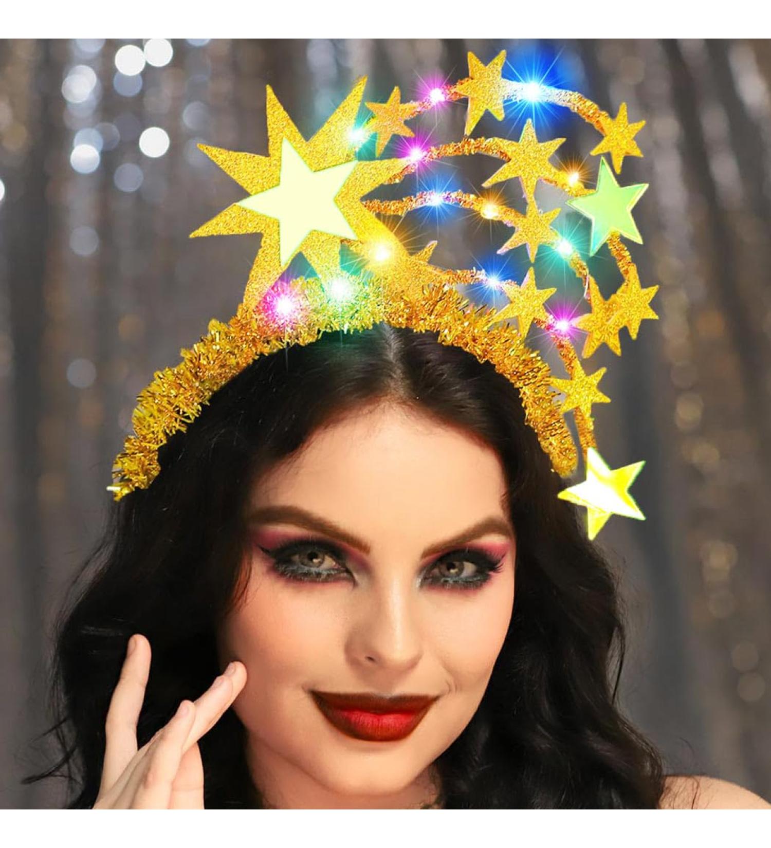 Zoestar Light Up Star Headband Gold LED Stars Headbands Glitter Glowing Headpiece Rave Party Costume Hair Accessories for Women - Buy Online on GoSupps.com